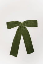 Green Velvet Bow Clip with Frayed Edge