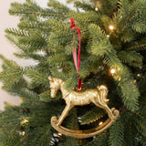 Gold Rocking Horse on Ribbon Ornament