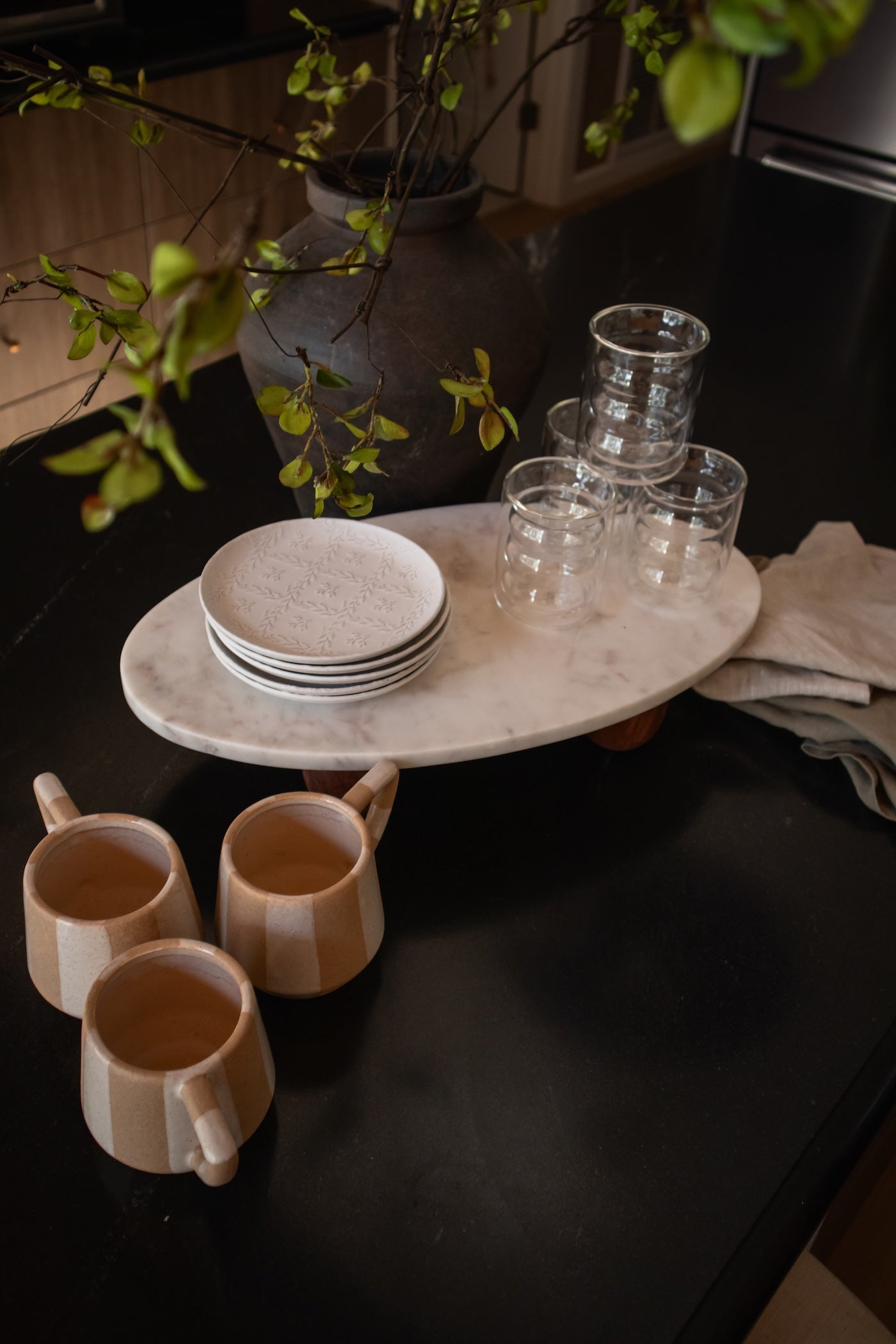 Marble Stand with Wood Feet