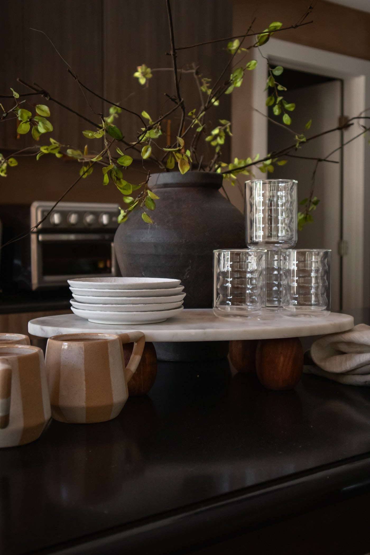 Marble Stand with Wood Feet