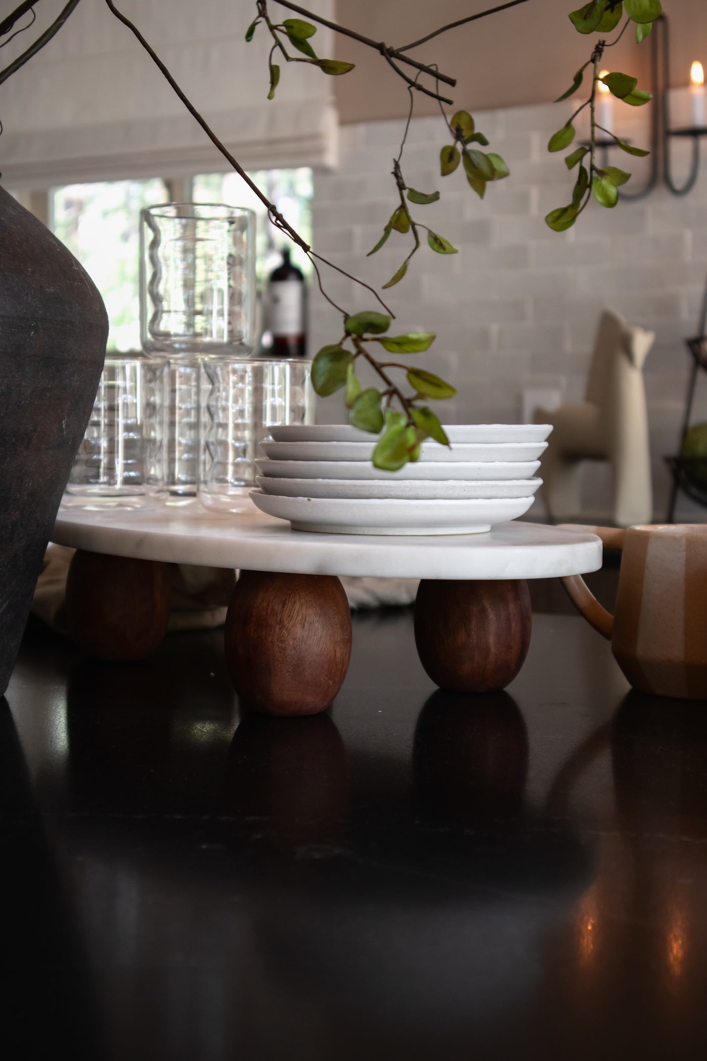 Marble Stand with Wood Feet