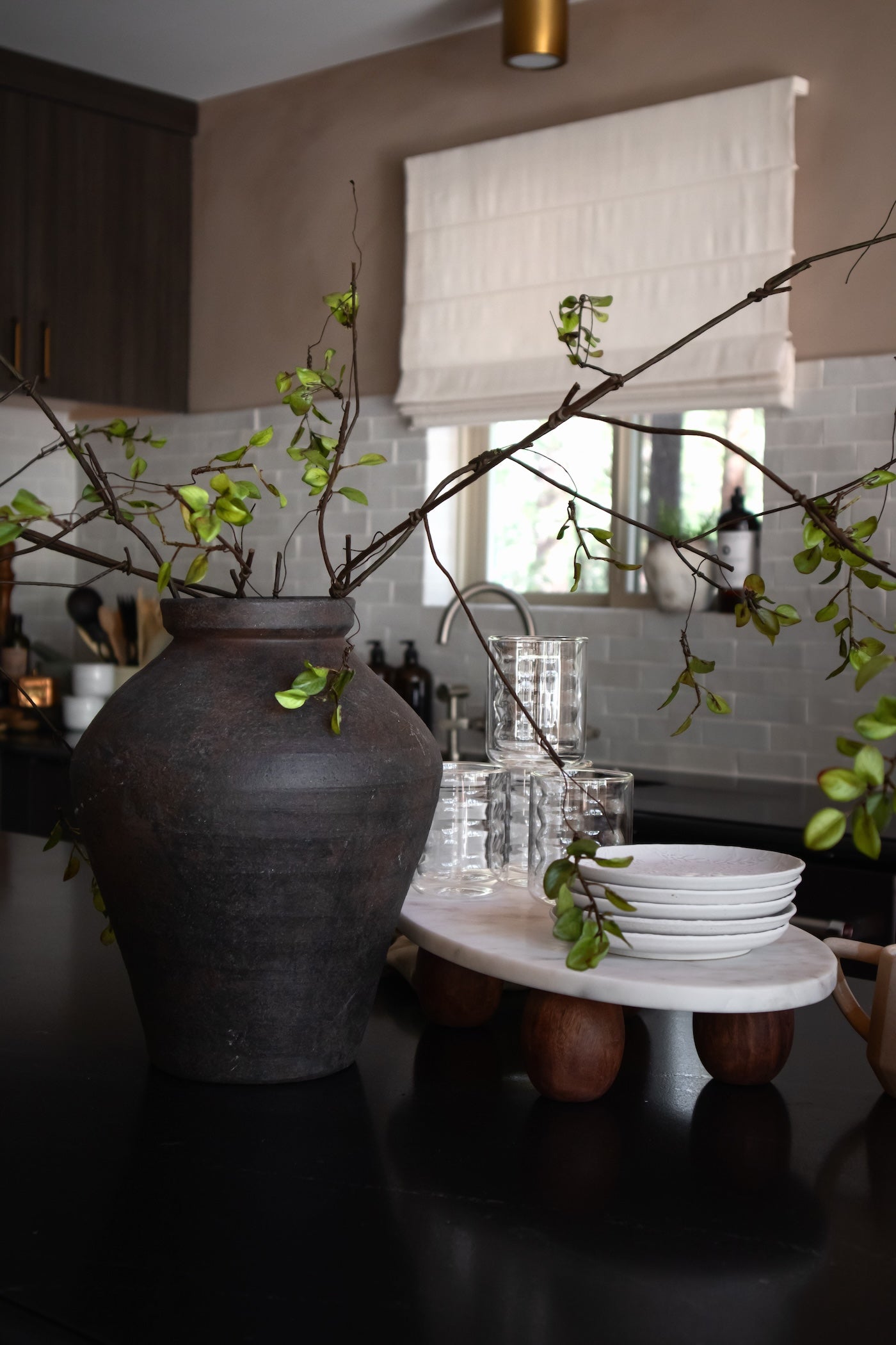 Marble Stand with Wood Feet