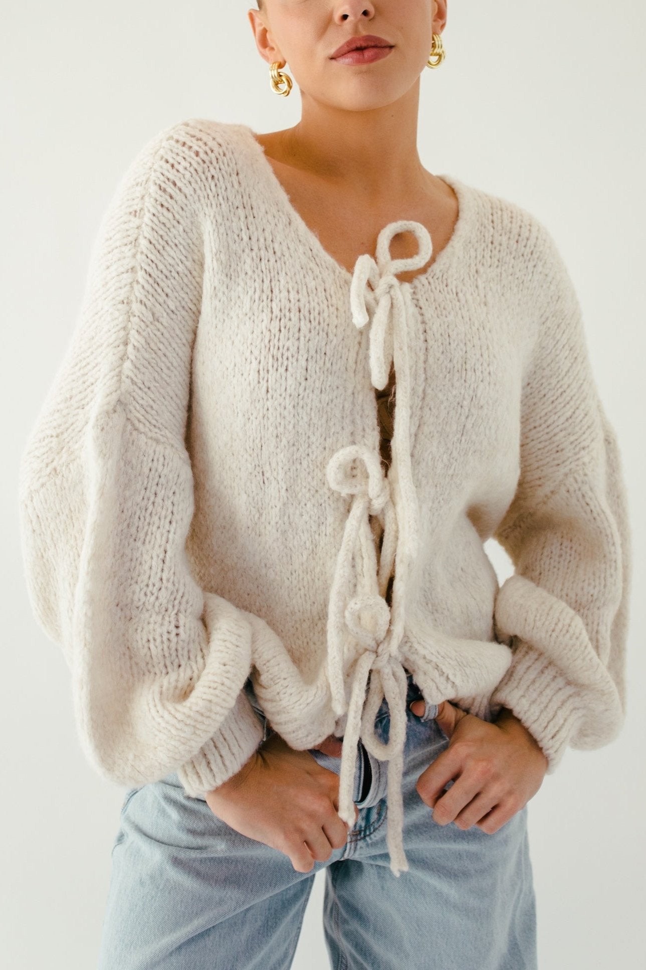 Jeanette Tie Up Sweater - Cream