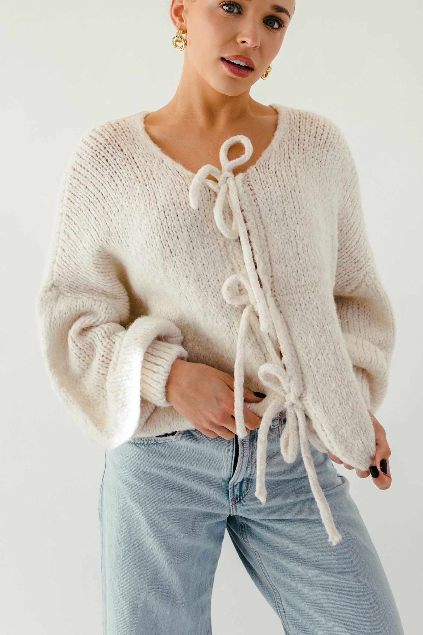 Jeanette Tie Up Sweater - Cream