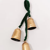 Cluster of Bells on Velvet Ribbon - Green