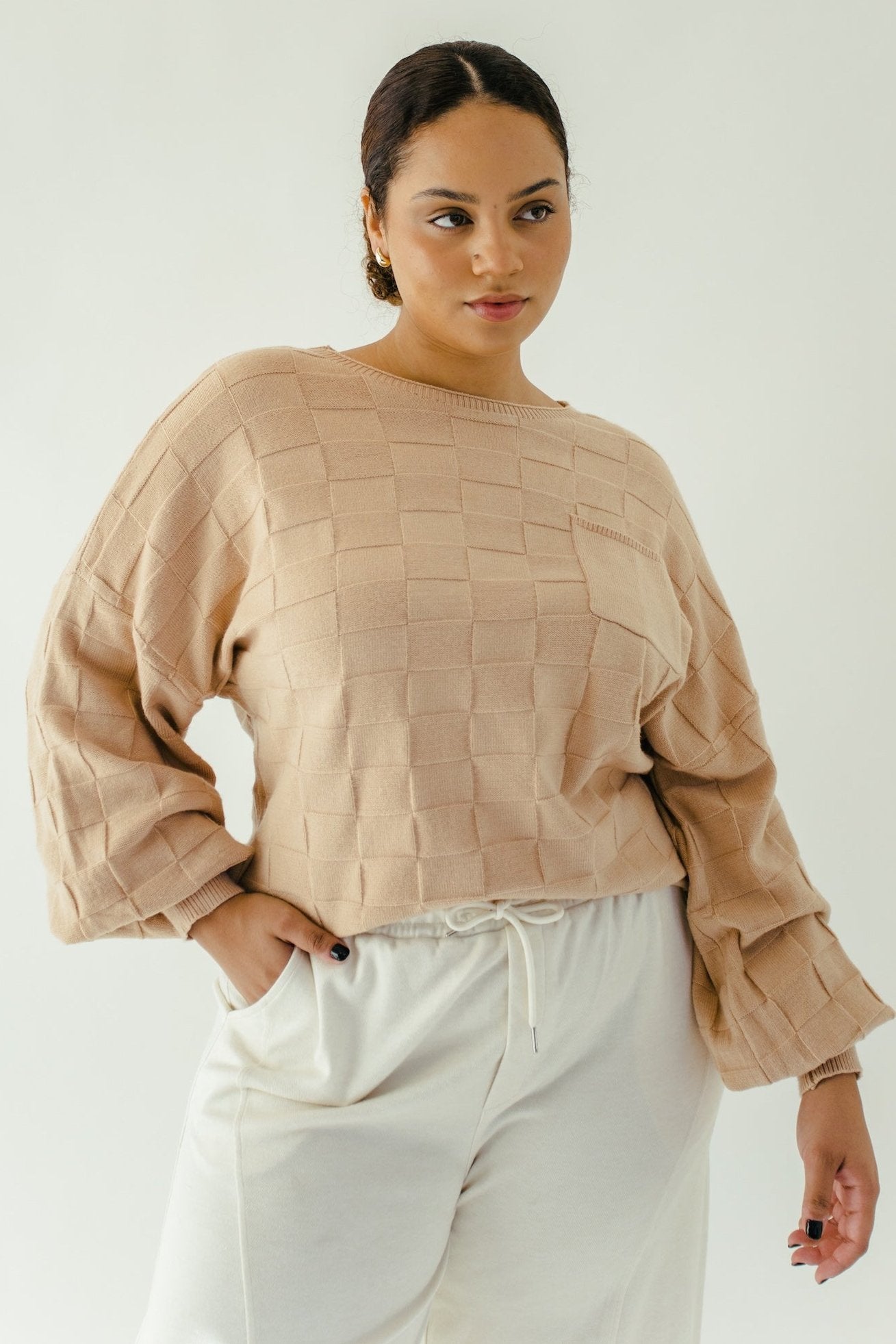 Daria Checkered Sweater - More Sizes - Khaki