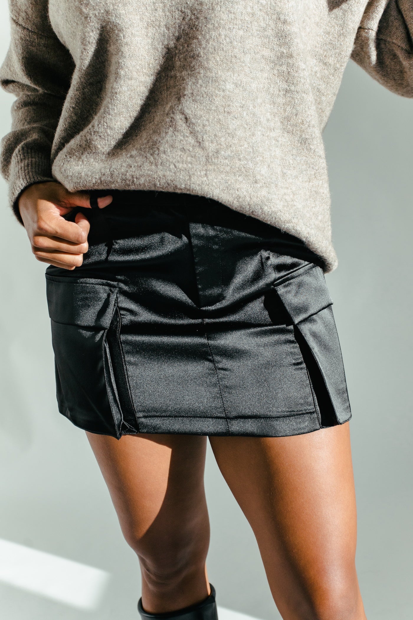 Nina Satin Cargo Mini Skirt Black THELIFESTYLEDCO Shop