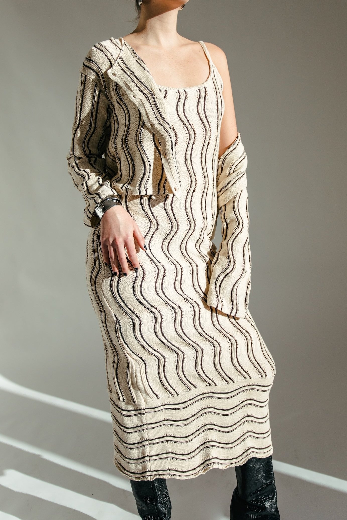 Emerie Maxi Dress + Cardigan Set - Beige