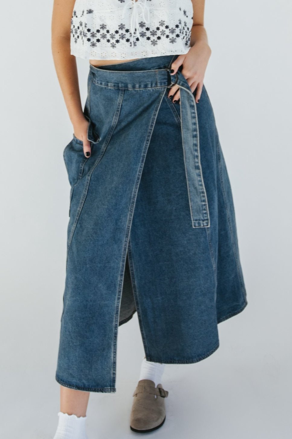 Denim wrap skirt plus size best sale