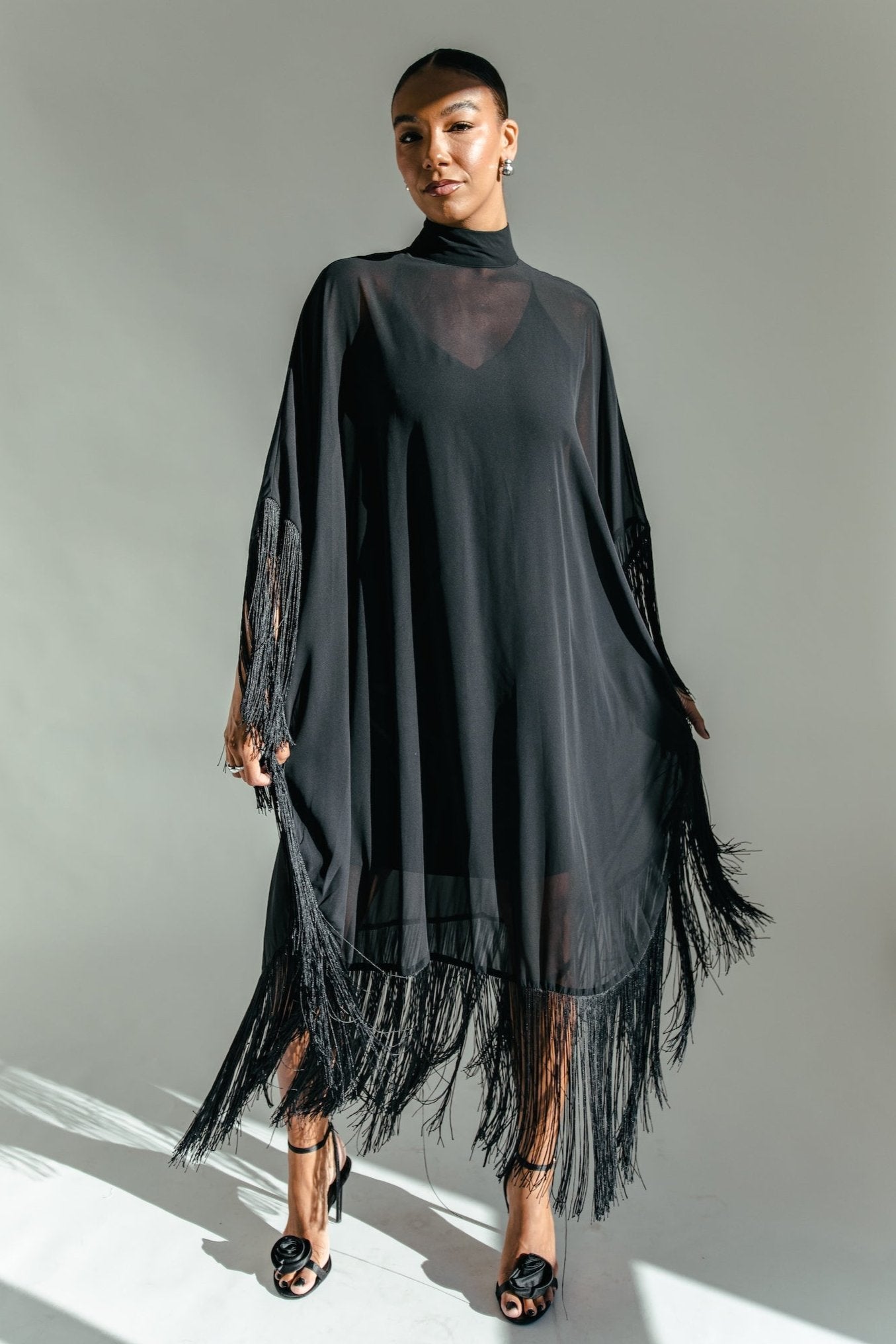 Twilight Fringe Maxi Dress - Black