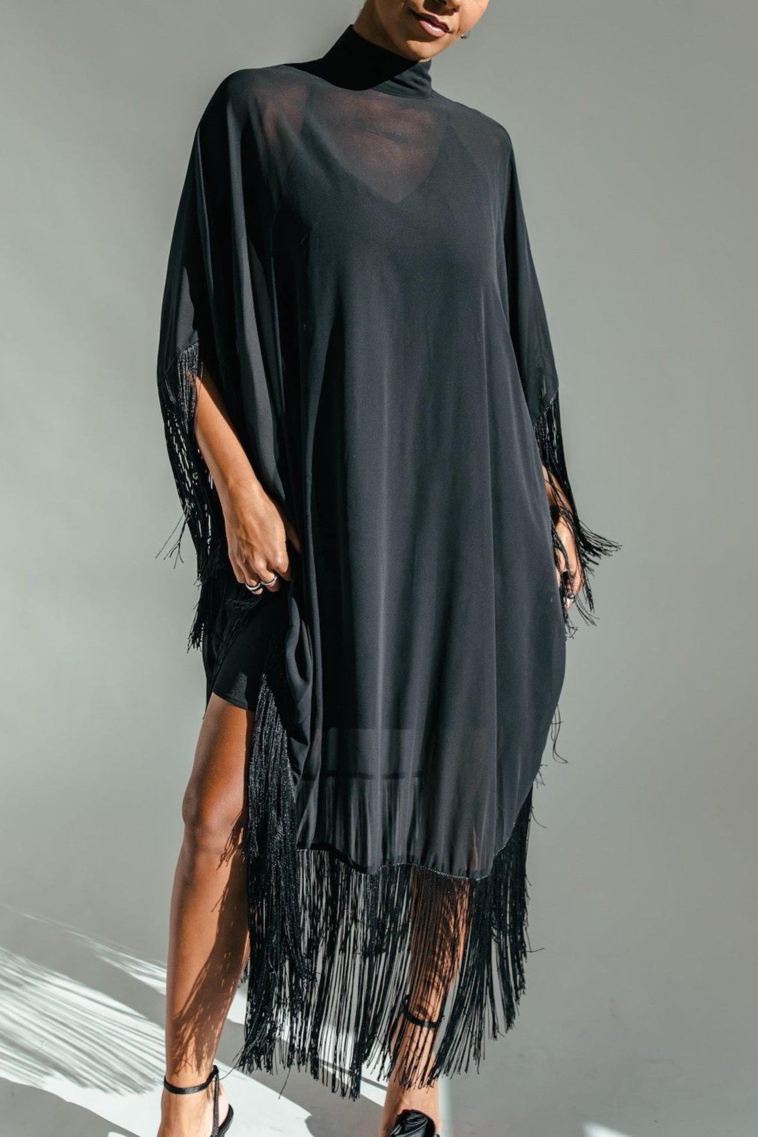 Twilight Fringe Maxi Dress - Black