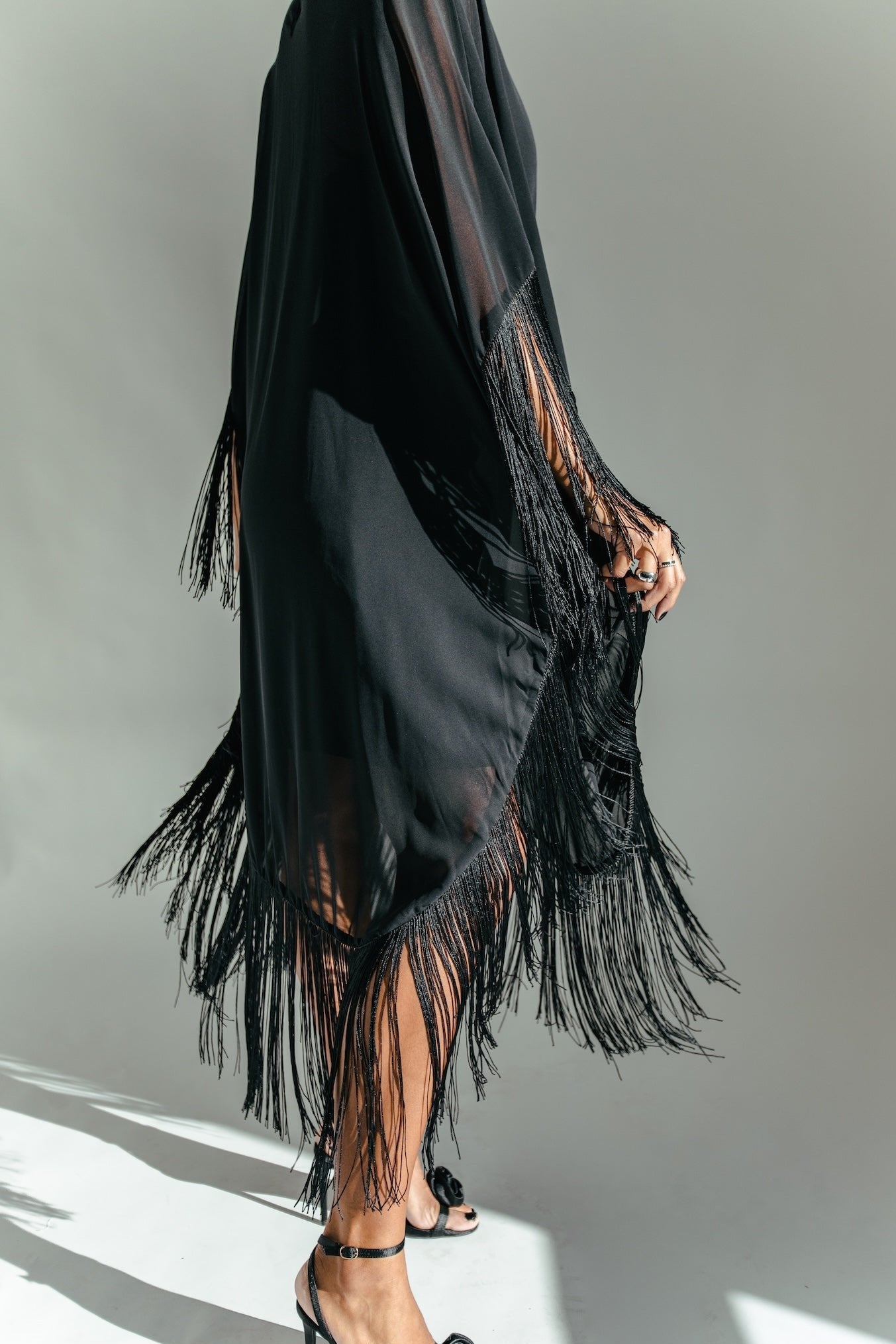 Twilight Fringe Maxi Dress - Black