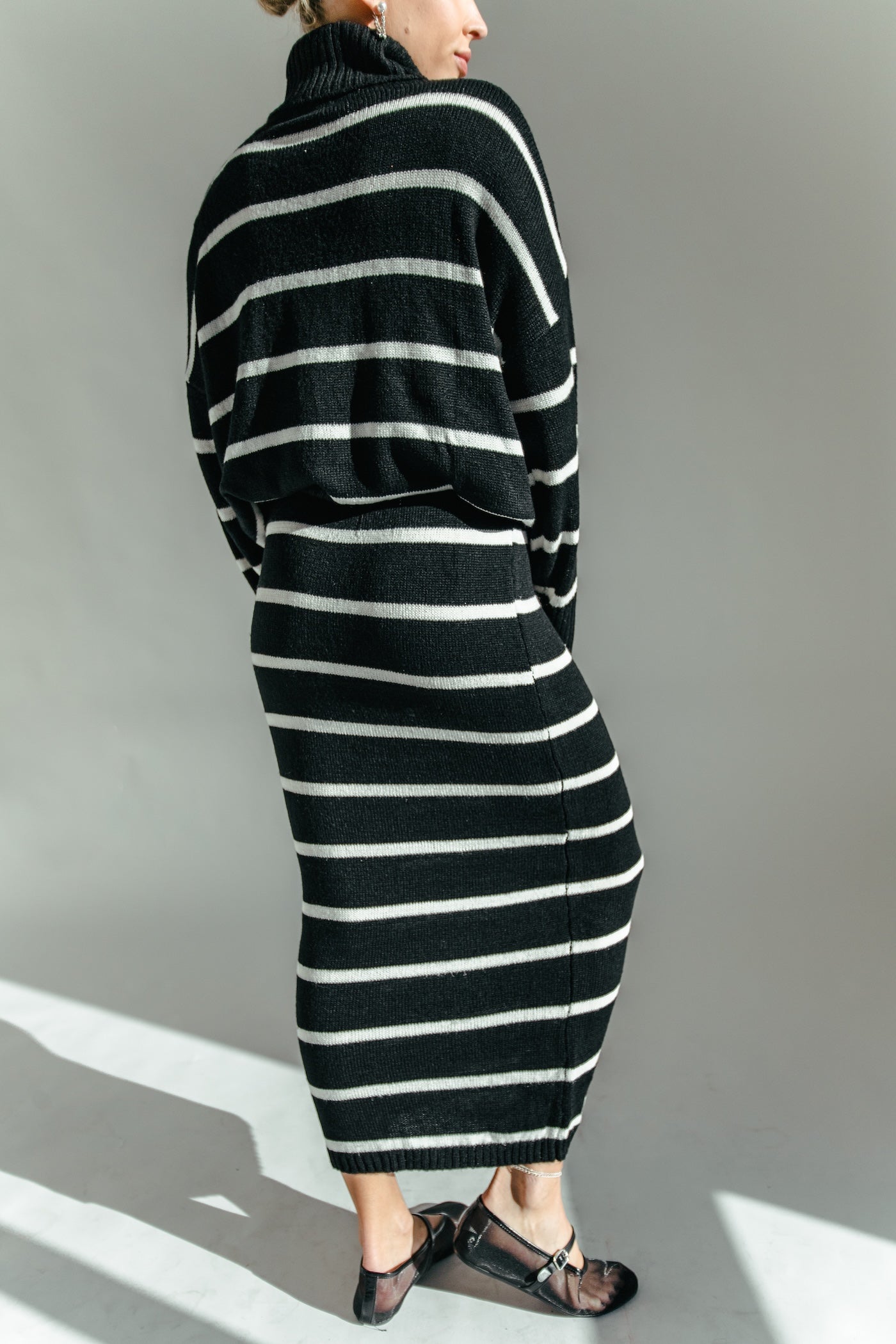 Natasha Striped Sweater + Skirt Set - Black + White