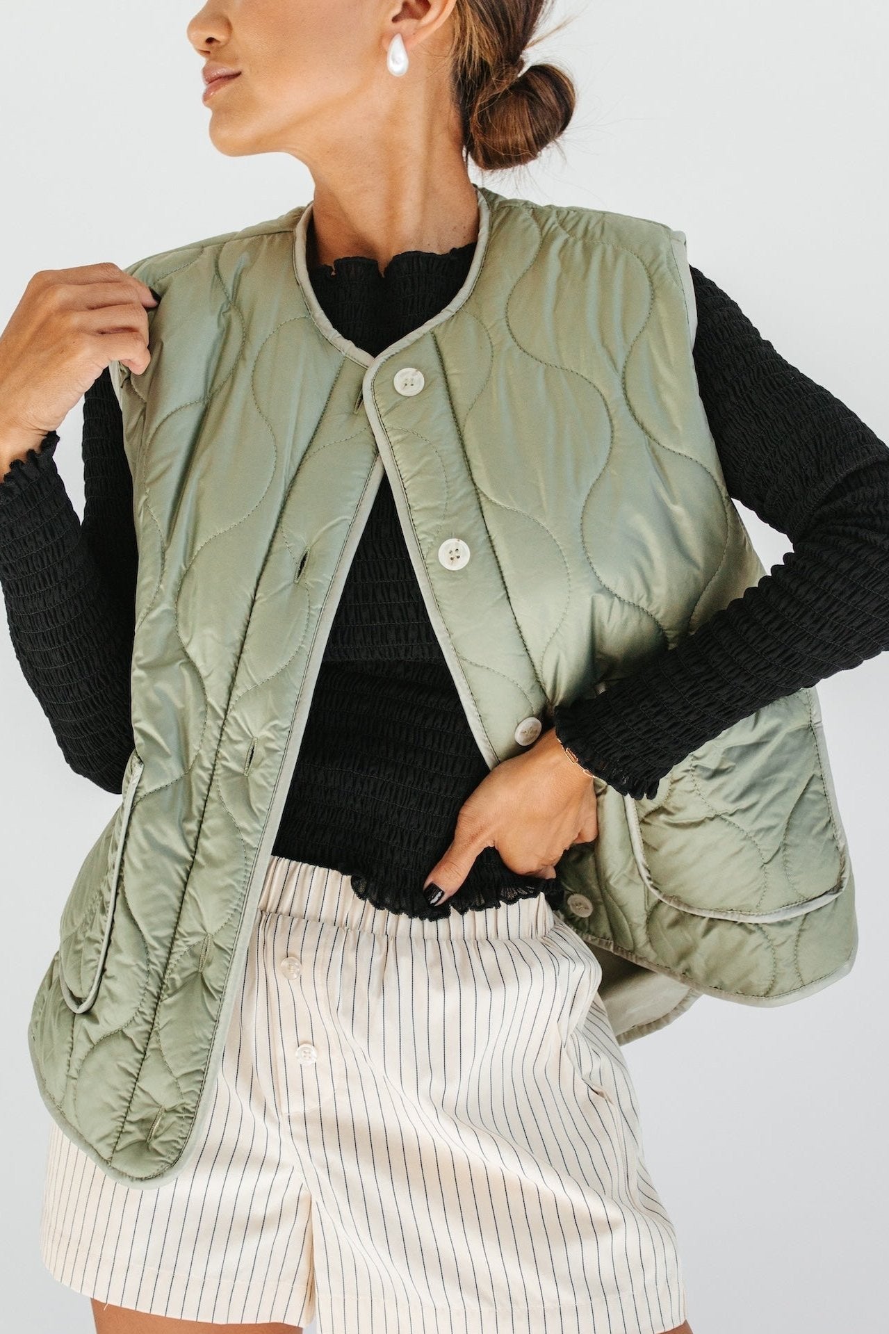 Leilani Quilted Puffer Vest - Olive