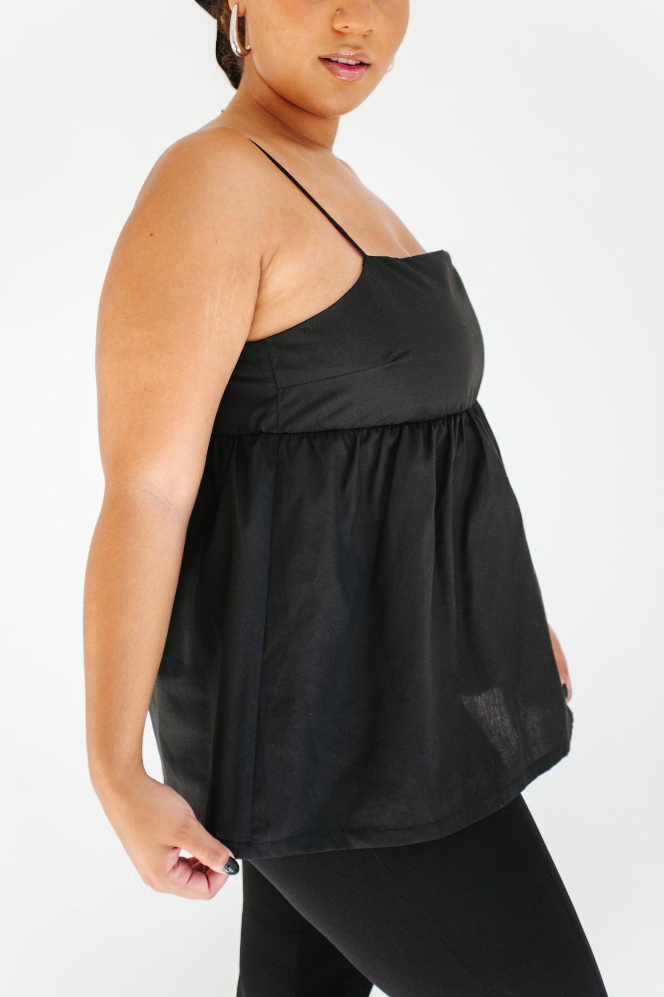 Diane Babydoll Tank Top - Black