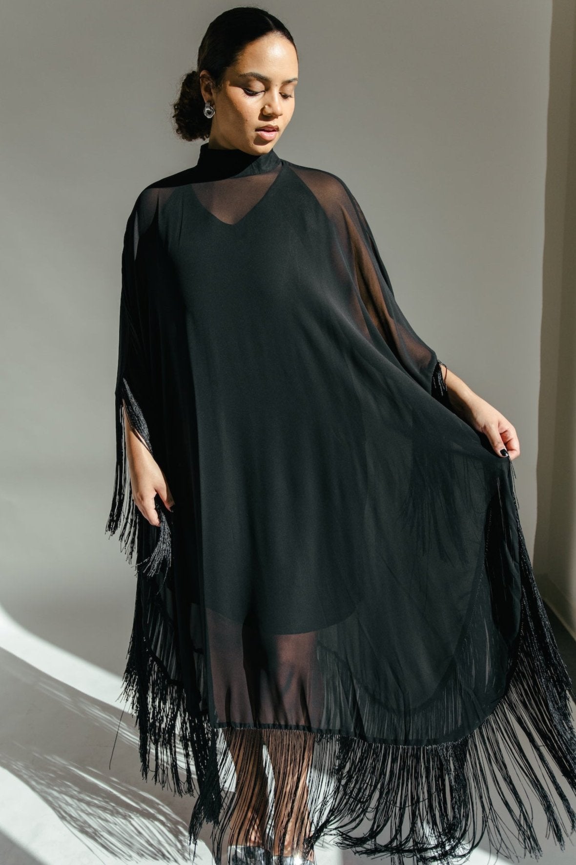 Twilight Fringe Maxi Dress - Black