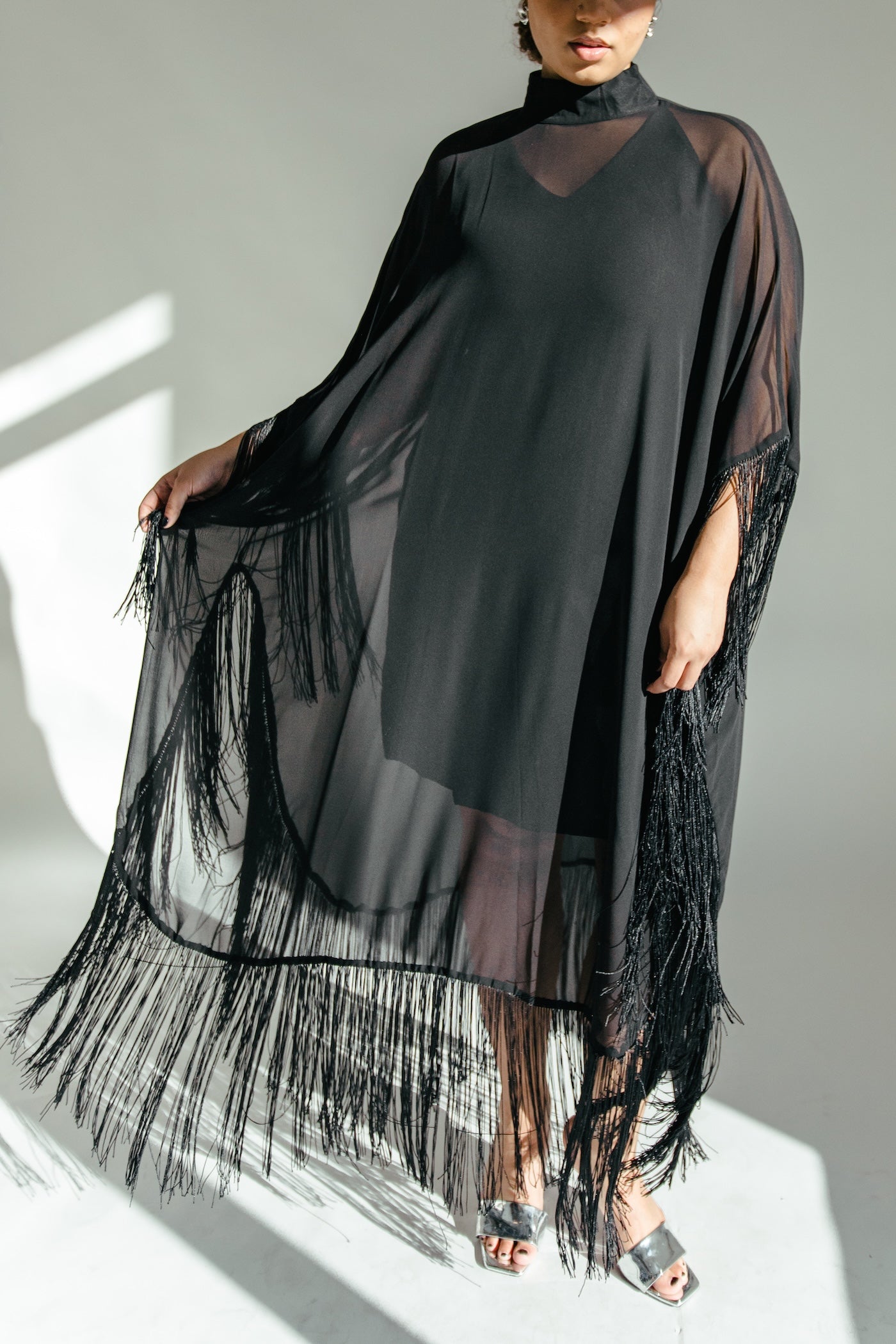 Twilight Fringe Maxi Dress - Black