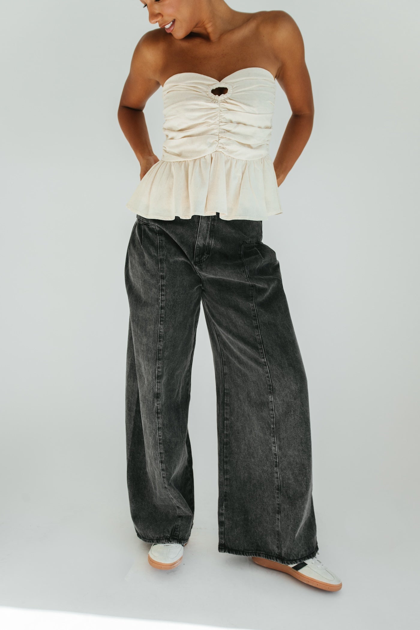 Ayla Pleated Wide Leg Jean - Black