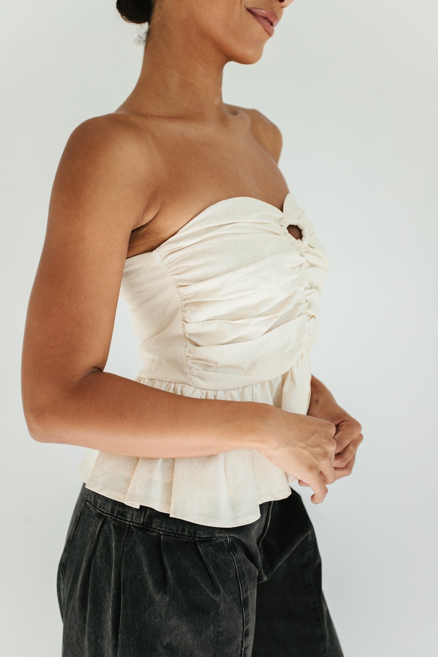 Randi Strapless Peplum Top - Oatmeal