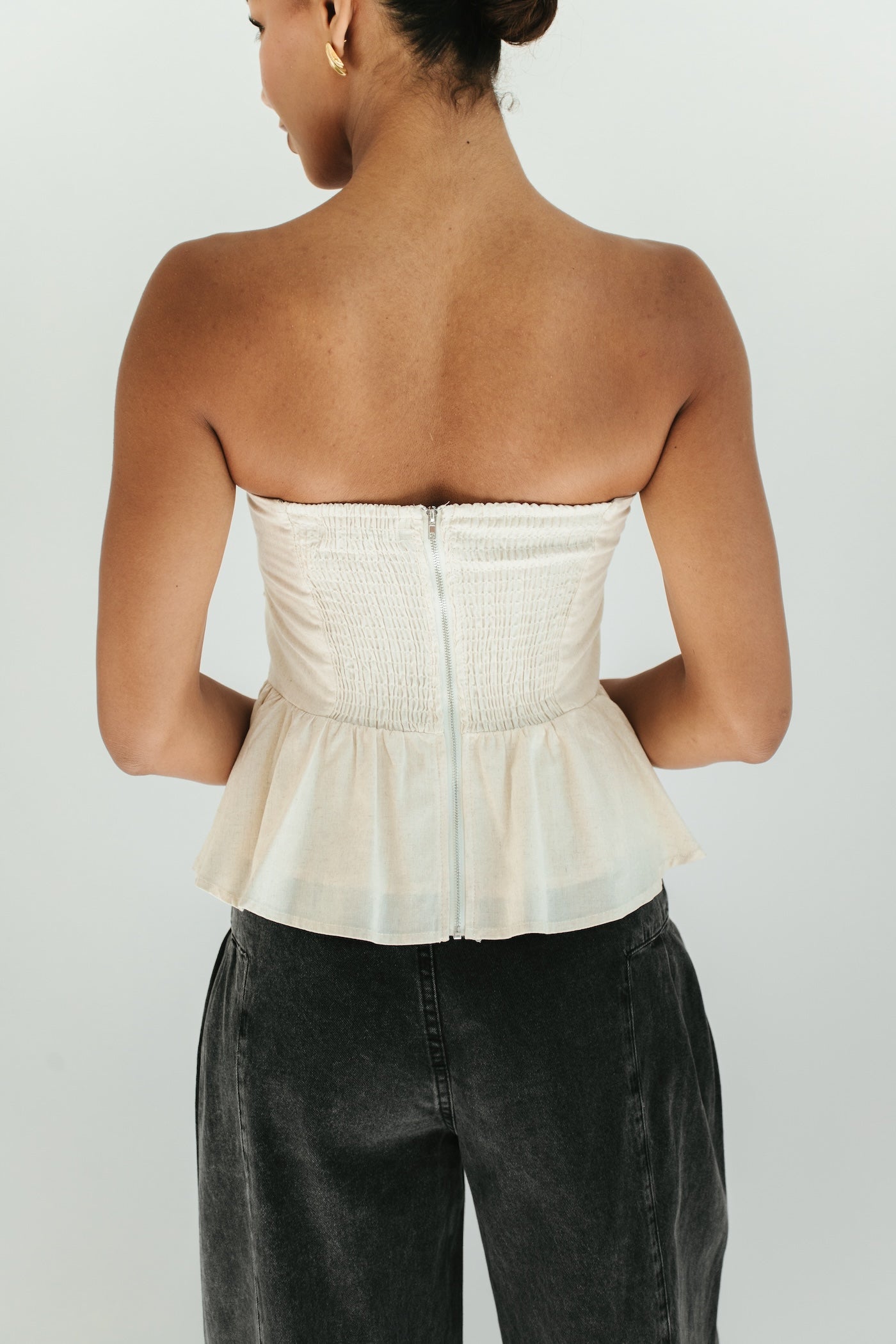 Randi Strapless Peplum Top - Oatmeal