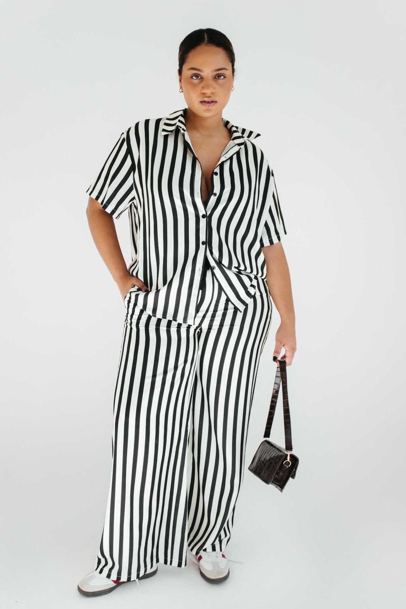 Reina Striped Top + Pant Set - Black + Cream