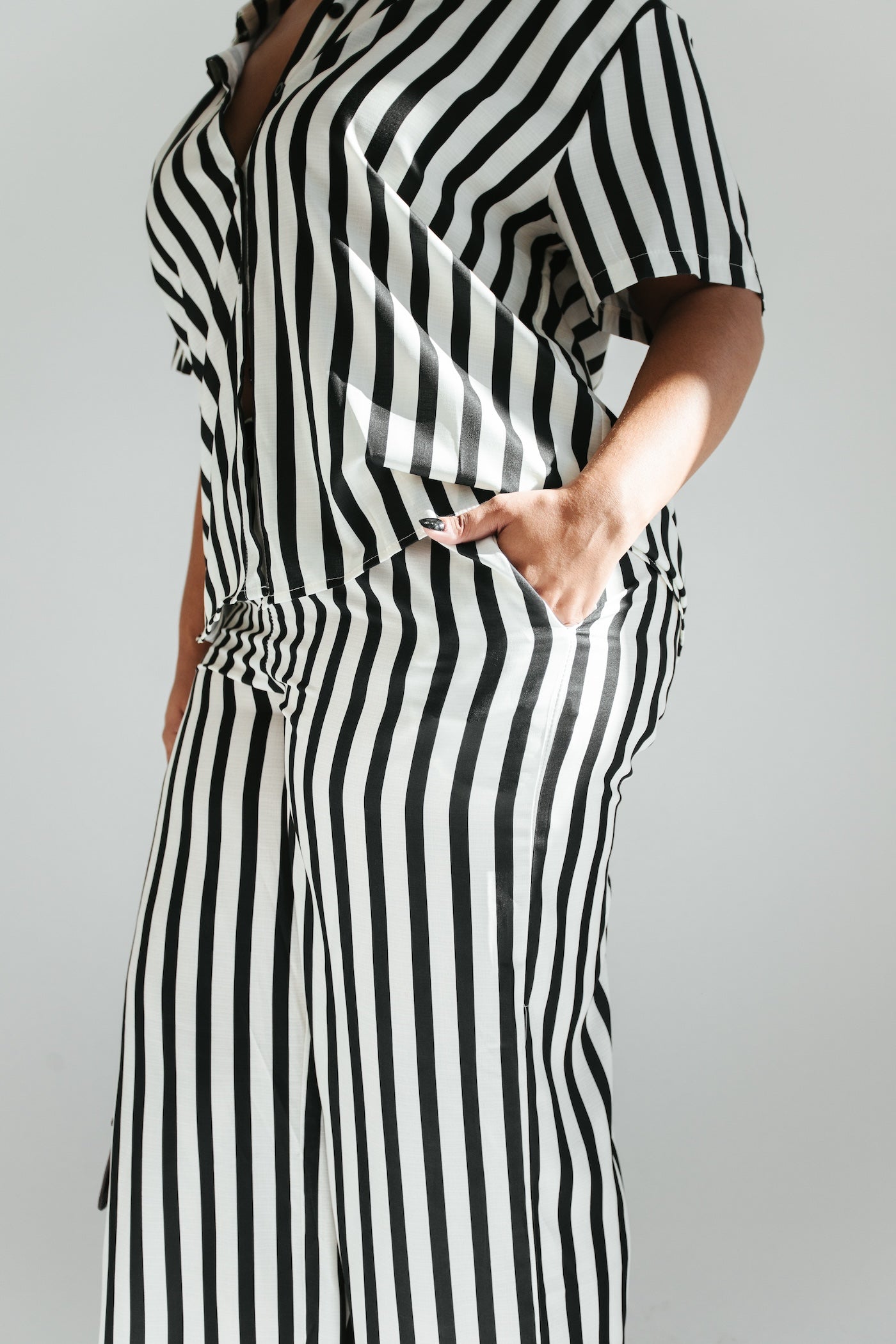 Reina Striped Top + Pant Set - Black + Cream