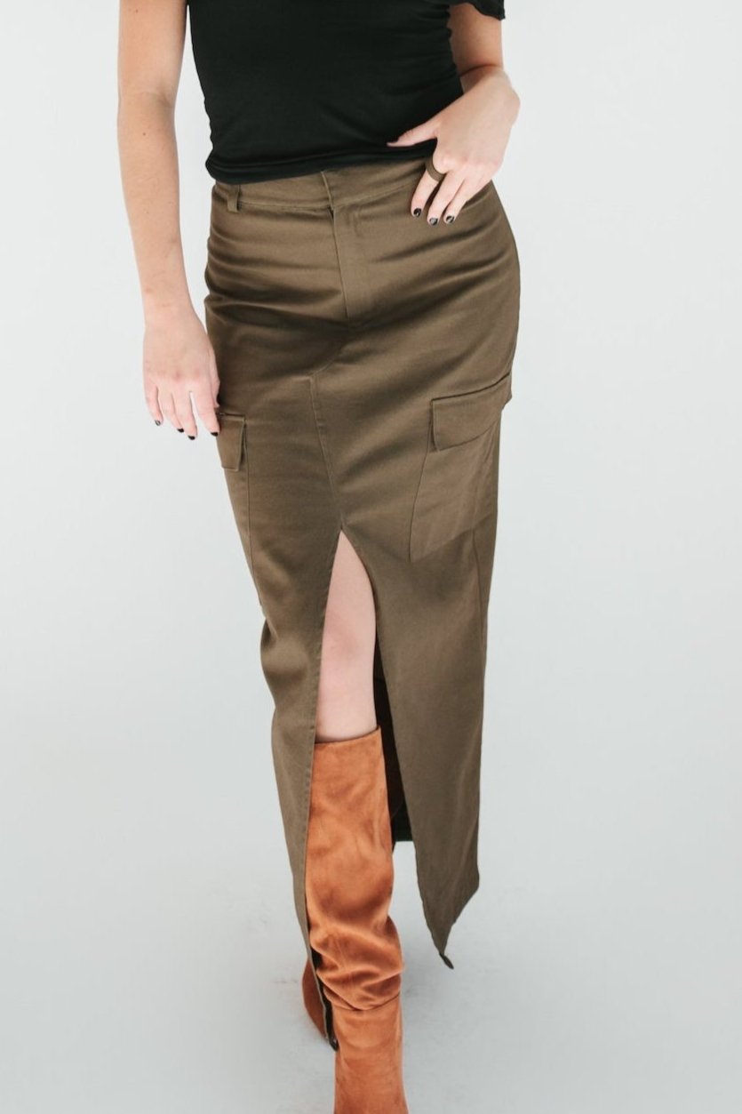 Nova Cargo Slit Skirt - Olive