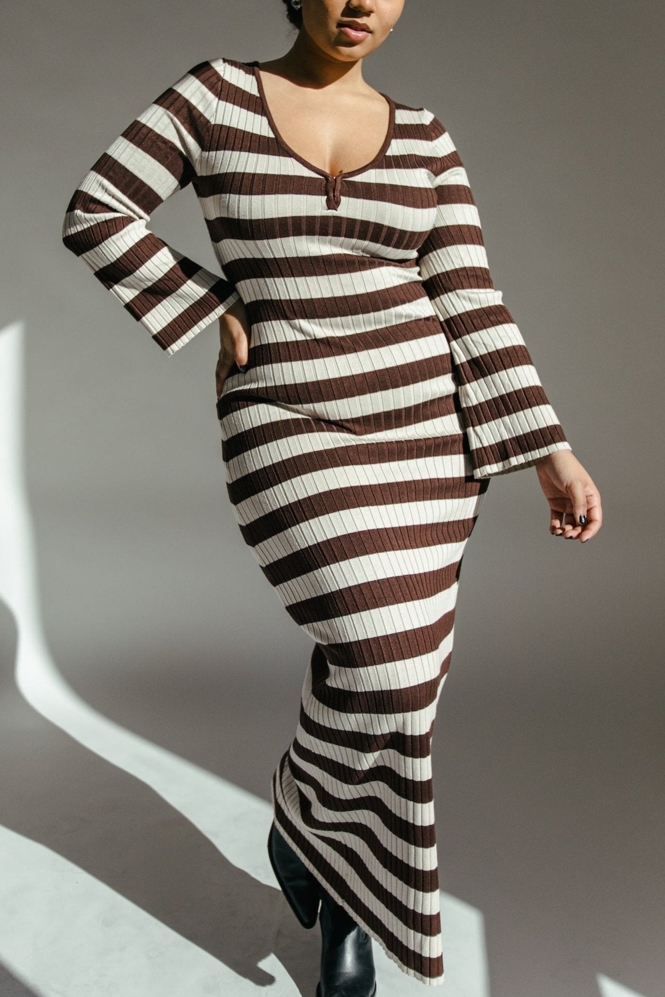 Cider Striped Maxi Dress - Brown + Beige