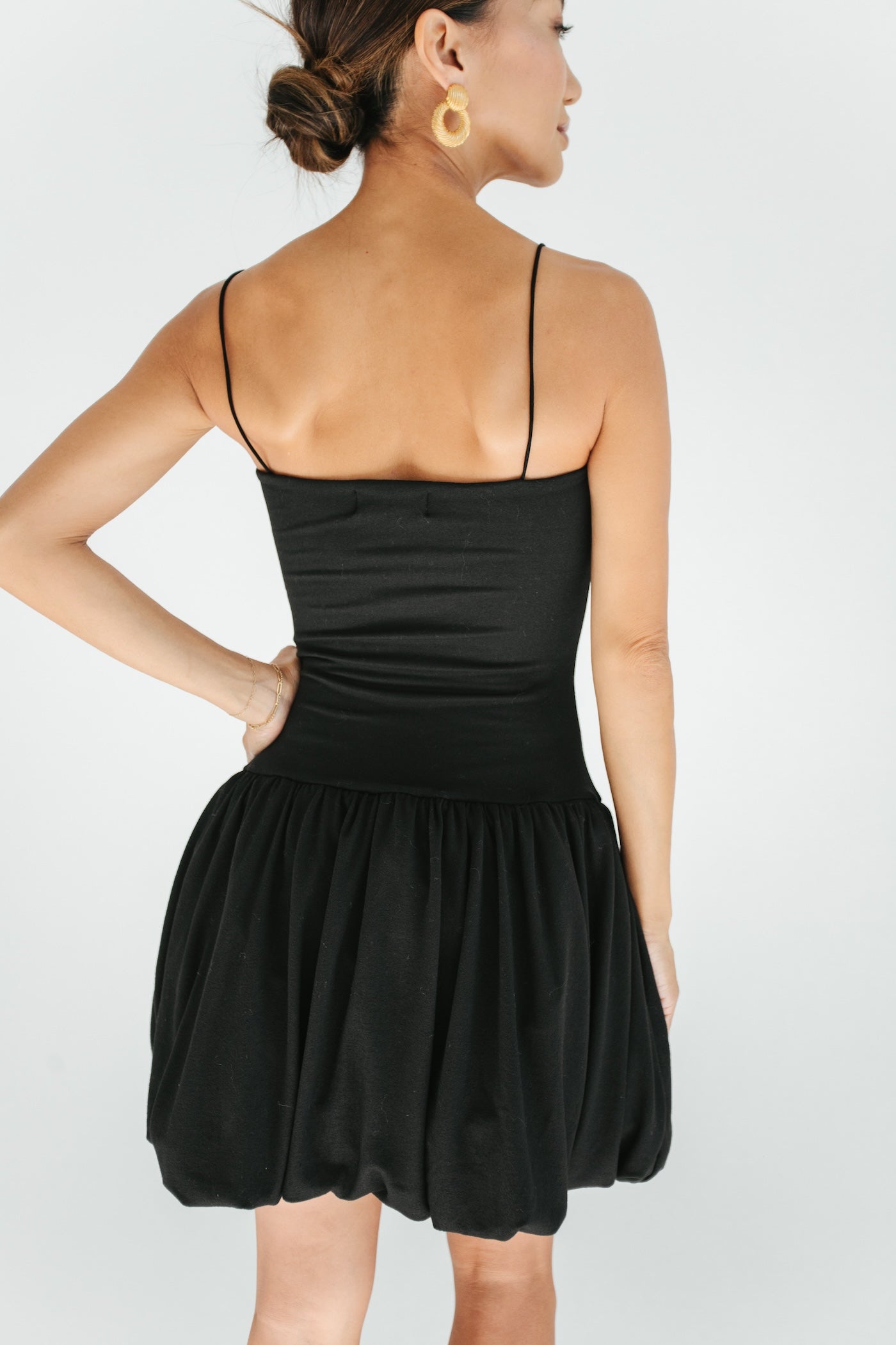 Bubble Bliss Drop Waist Mini Dress - Black