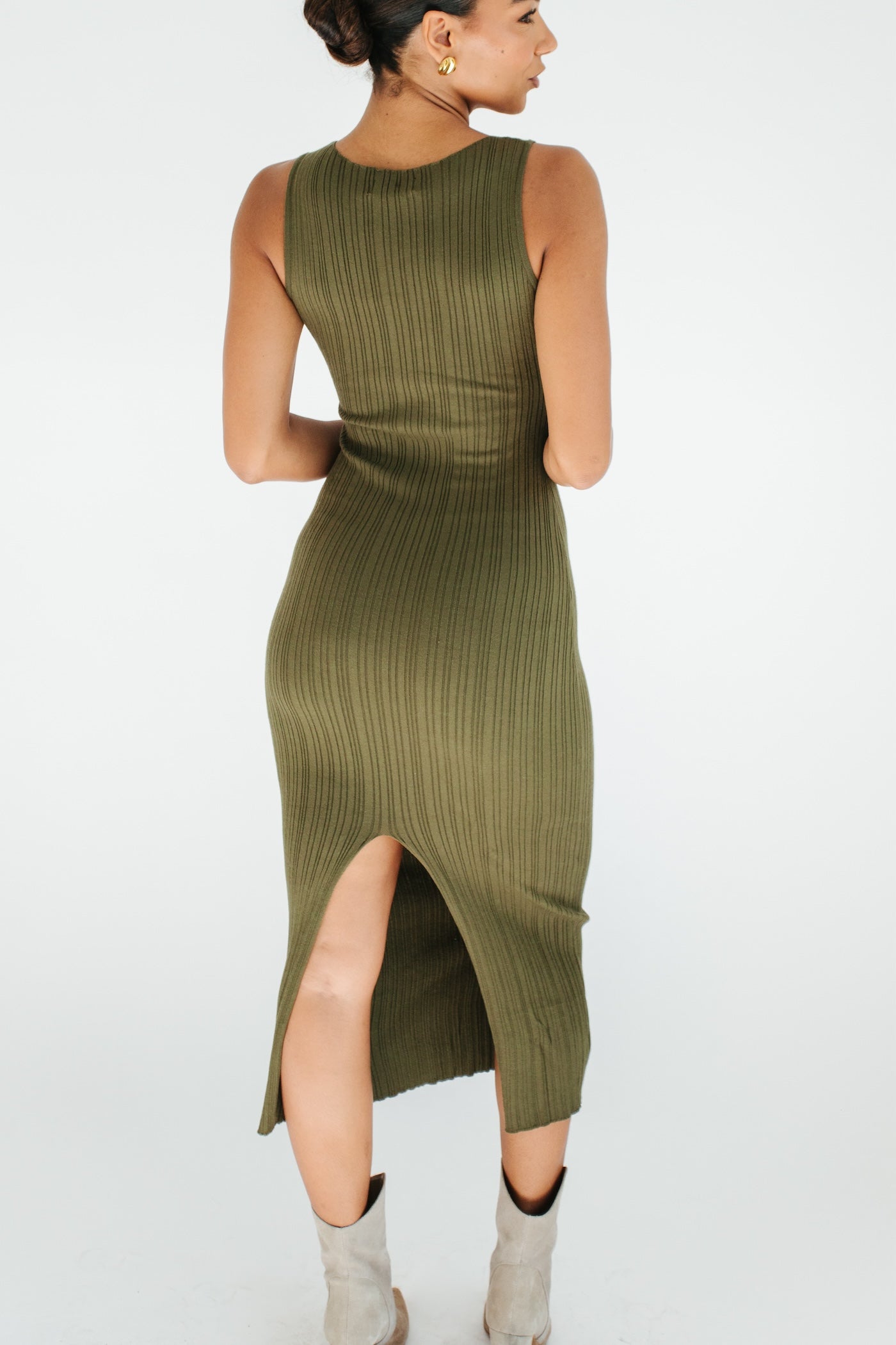 Greenway Ribbed Midi Dress - Olive