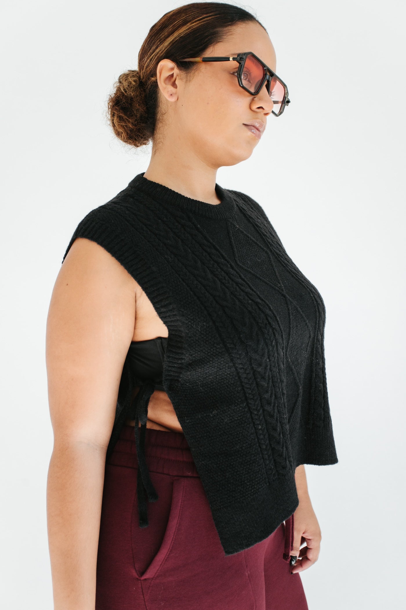 Edith Side Tie Sweater - Black