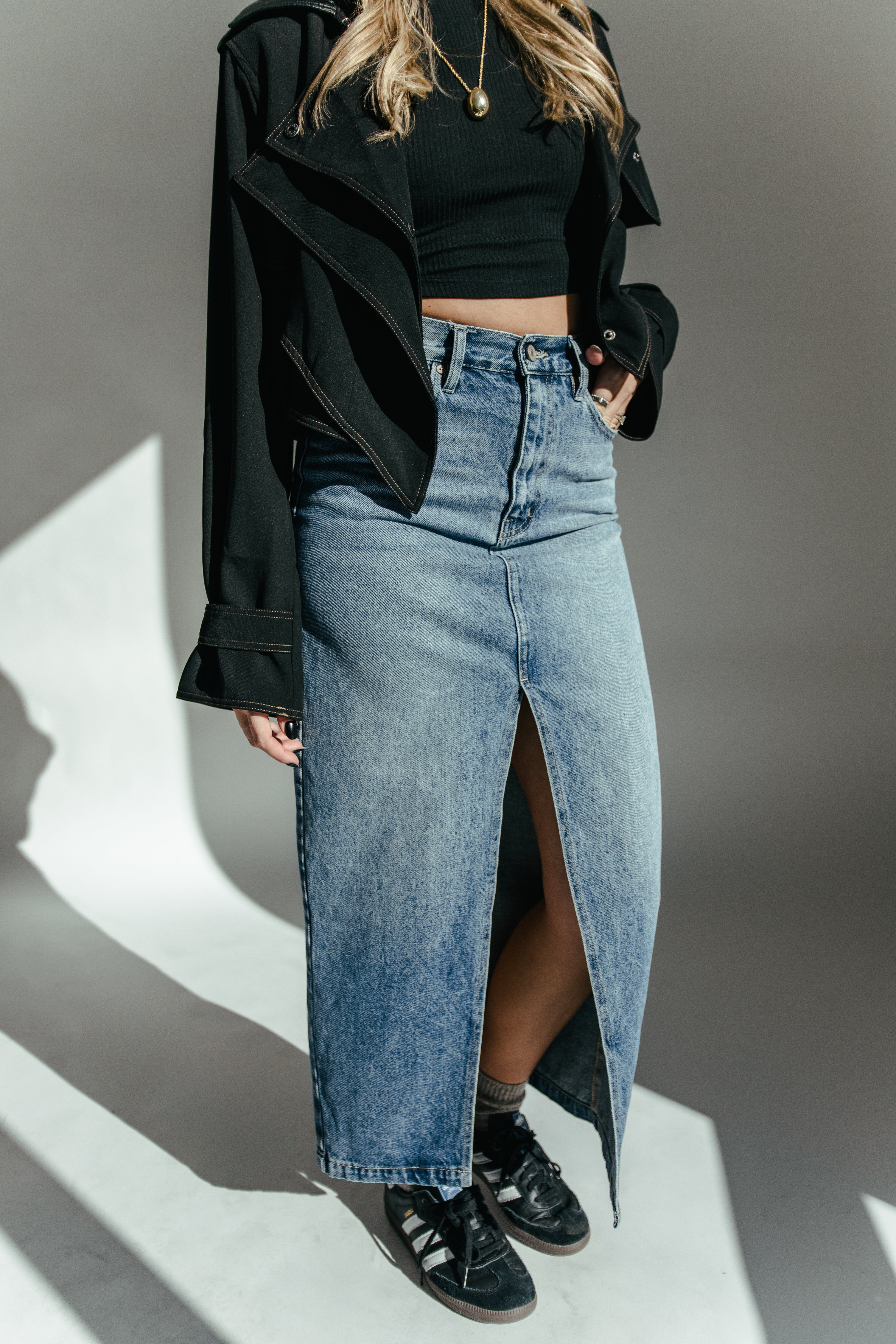 Keep It Real Midi Skirt - Denim