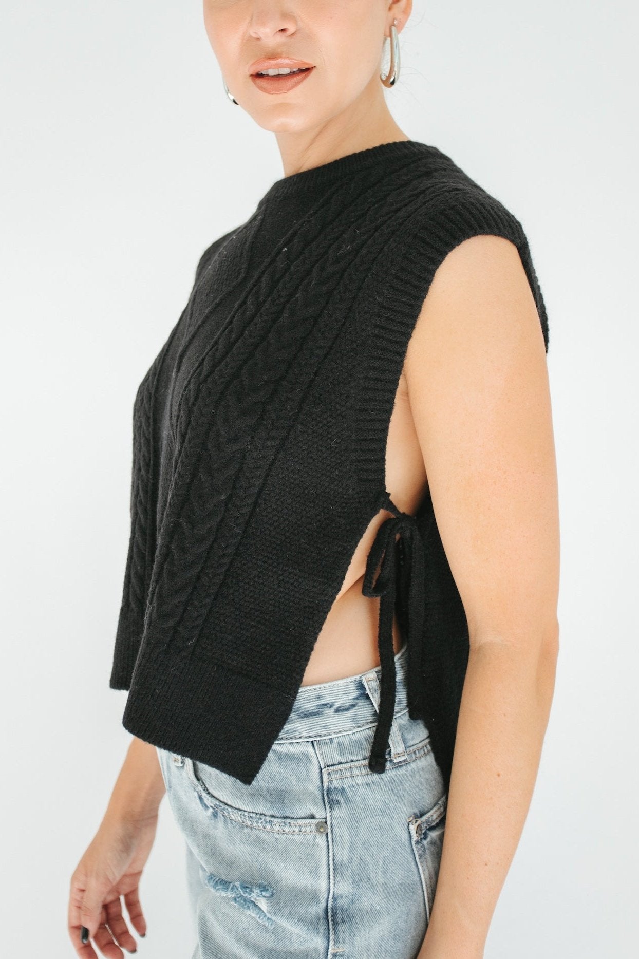 Edith Side Tie Sweater - Black