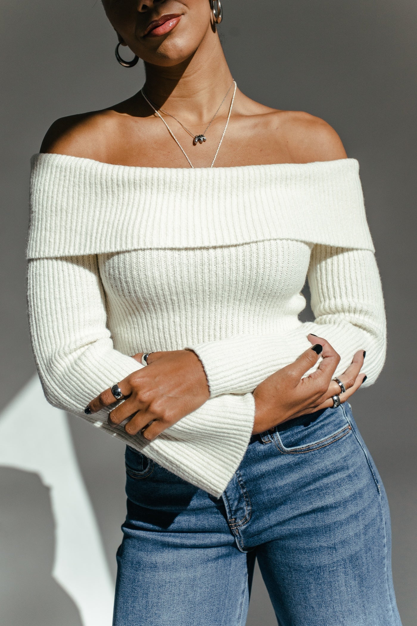 Stay Awhile Off The Shoulder Sweater - Cream