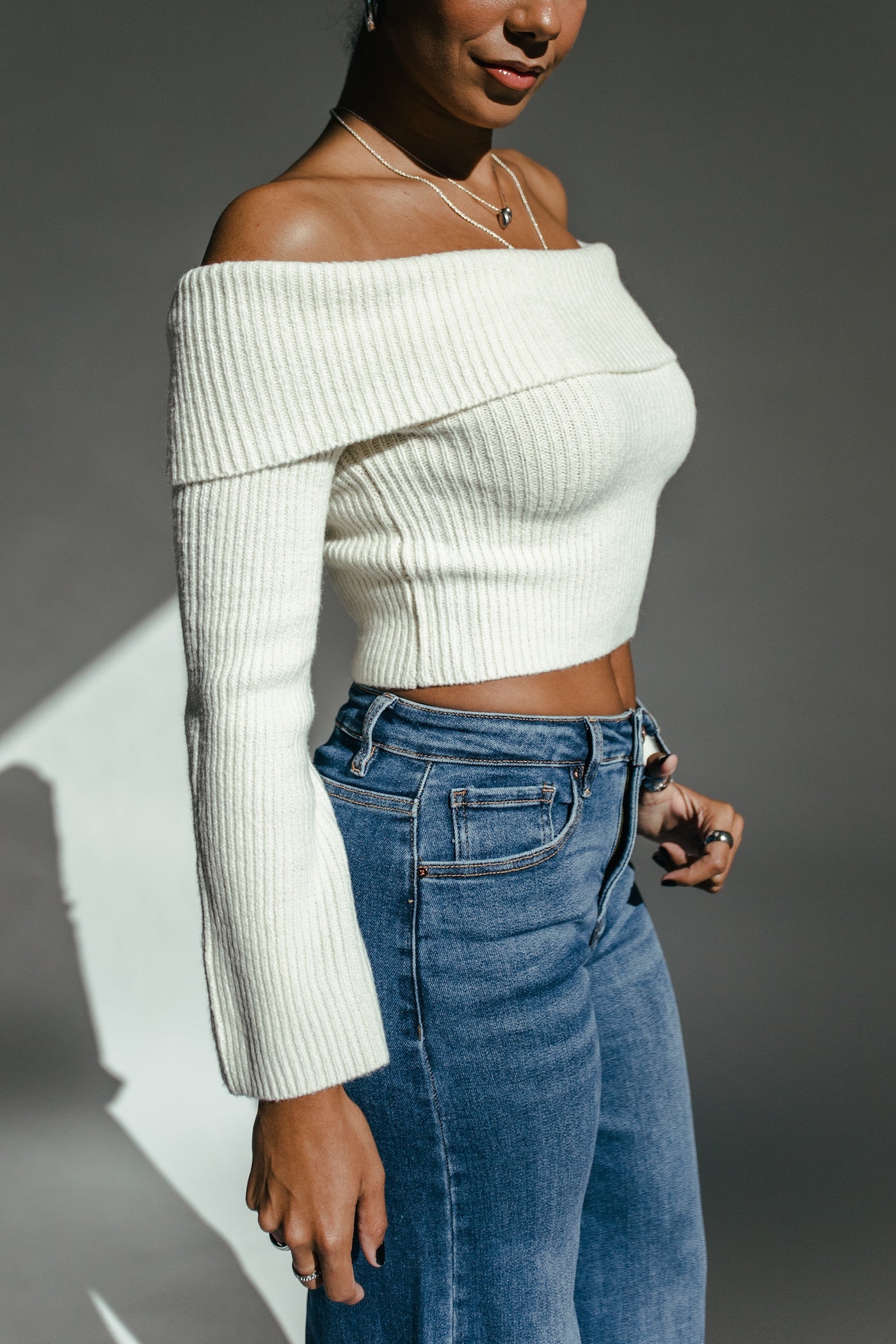 Stay Awhile Off The Shoulder Sweater - Cream