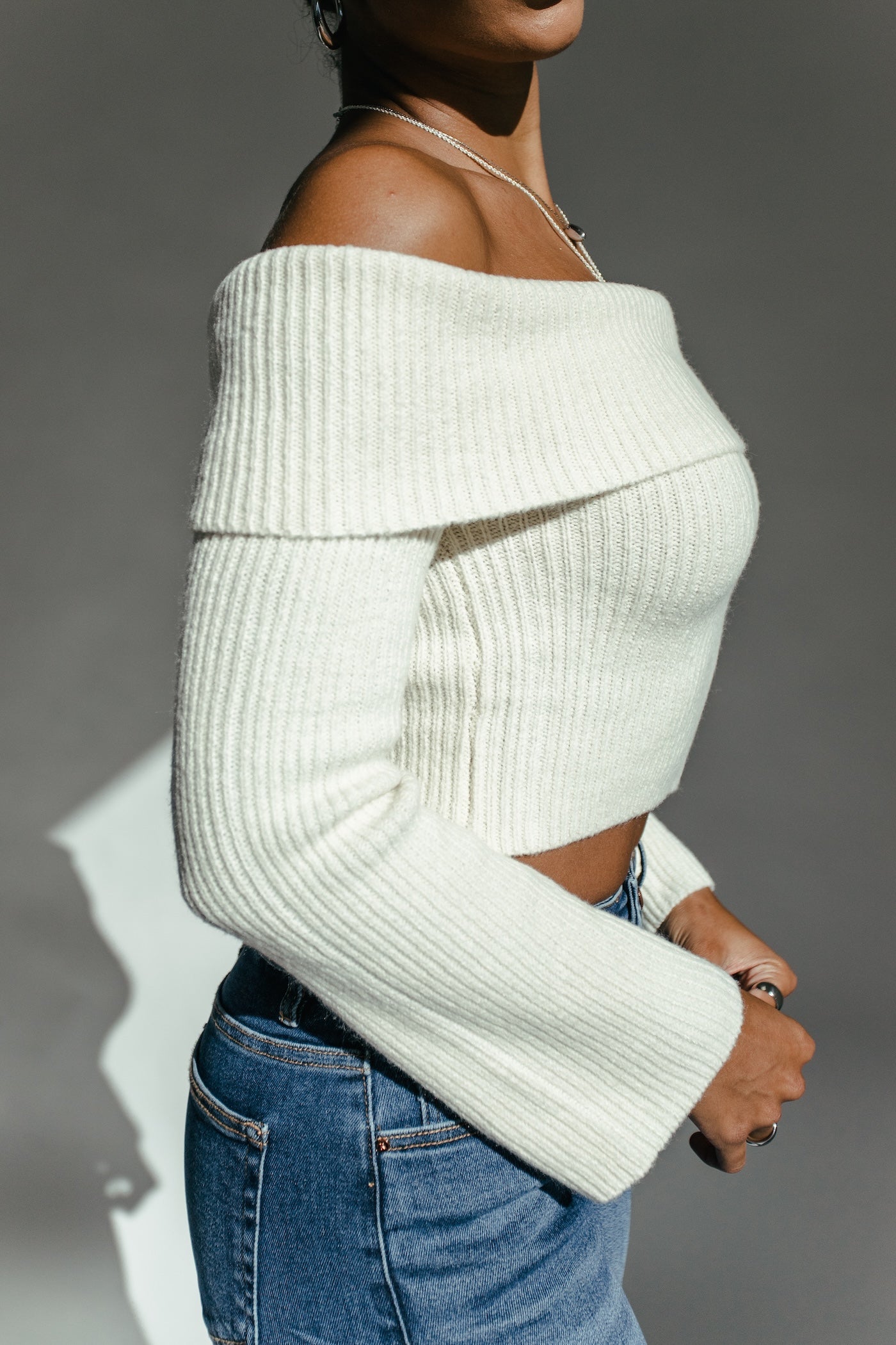 Stay Awhile Off The Shoulder Sweater - Cream