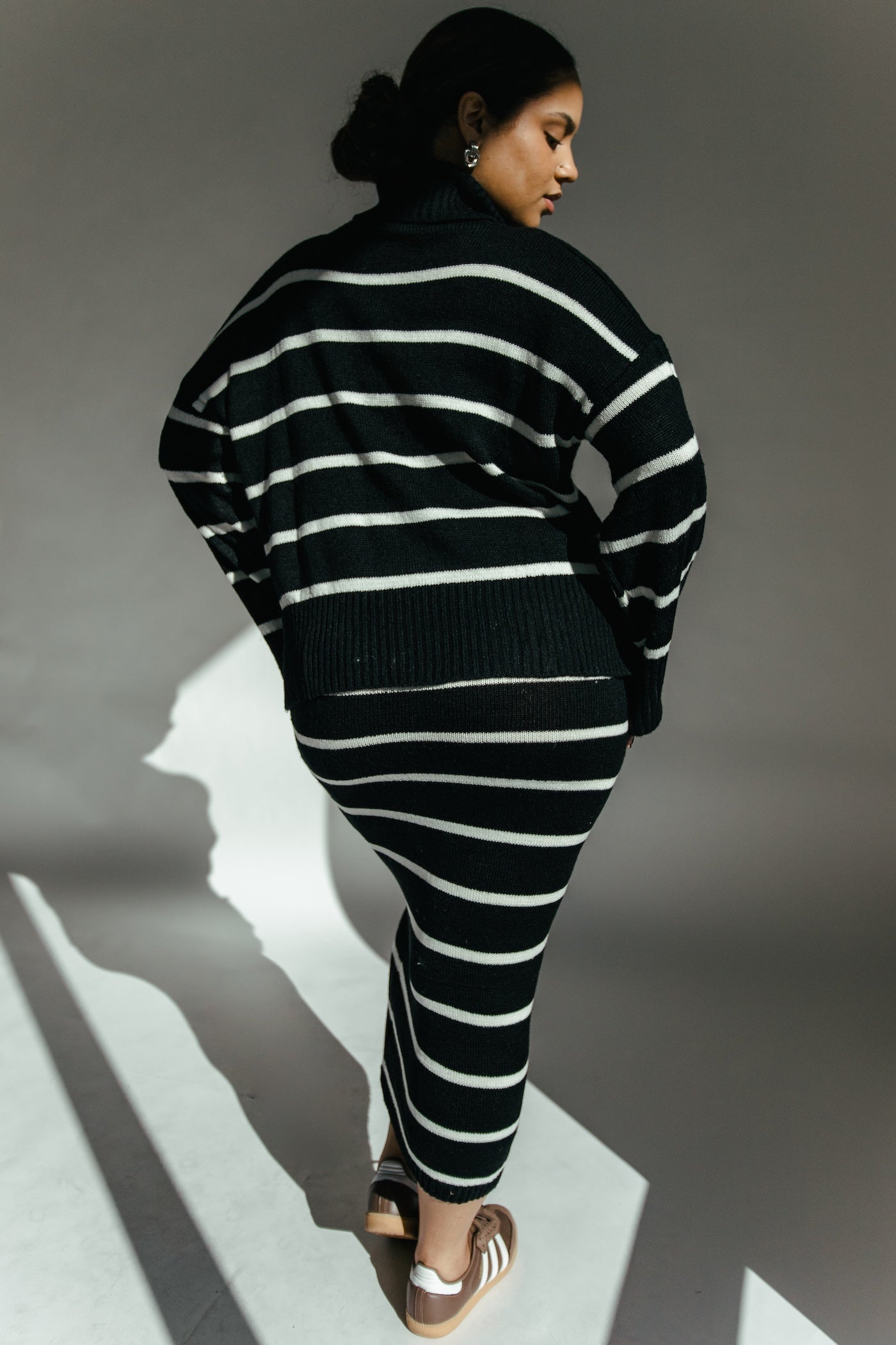 Natasha Striped Sweater + Skirt Set - Black + White