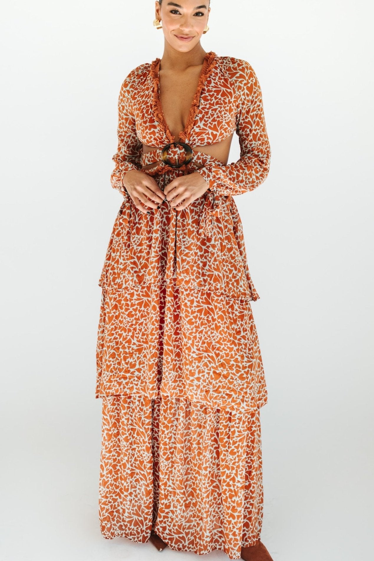 Elizabeth Printed Maxi Dress - Rust