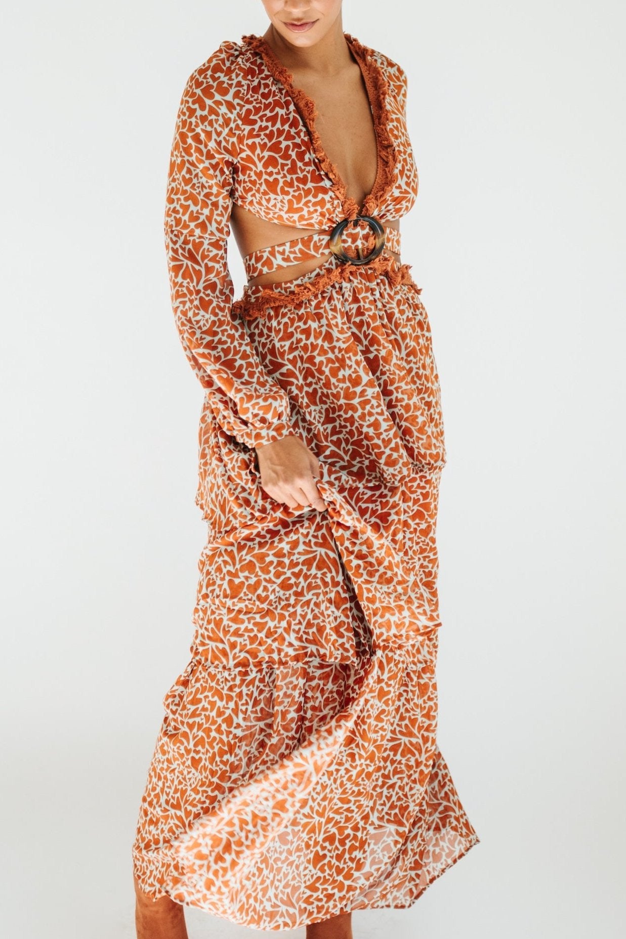 Elizabeth Printed Maxi Dress - Rust