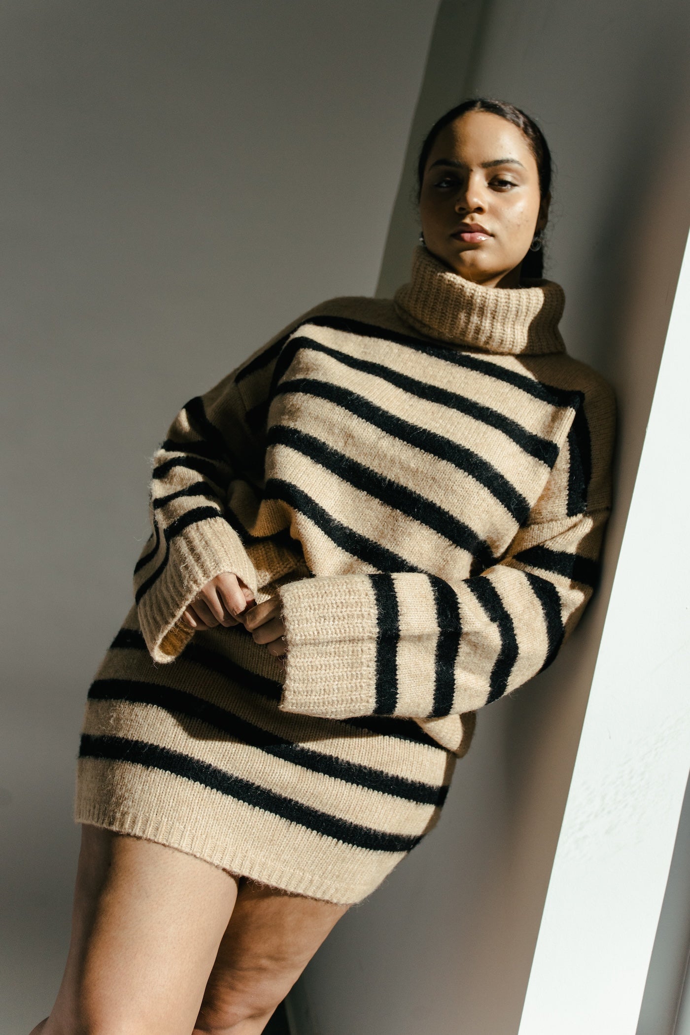 Cozy Up Striped Sweater + Skirt Set - Camel + Black