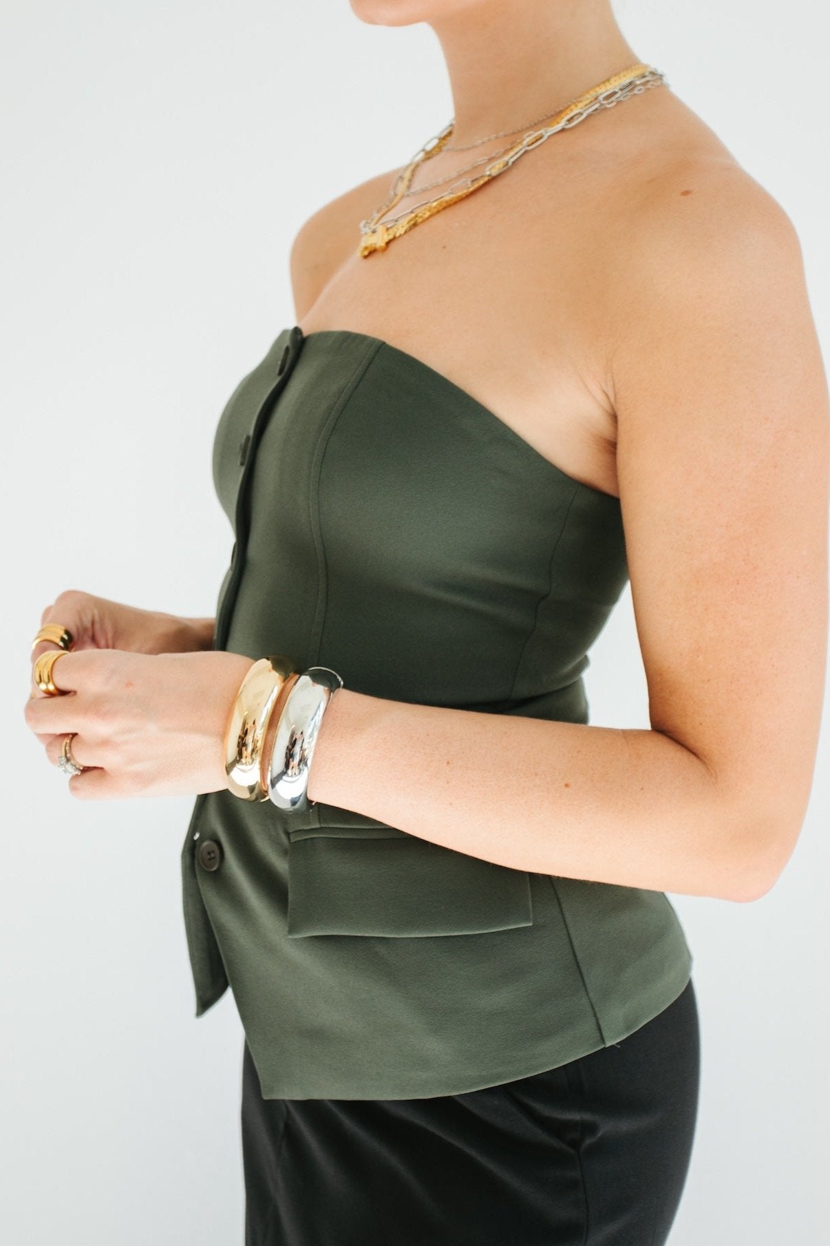 Free Fall Strapless Top - Olive