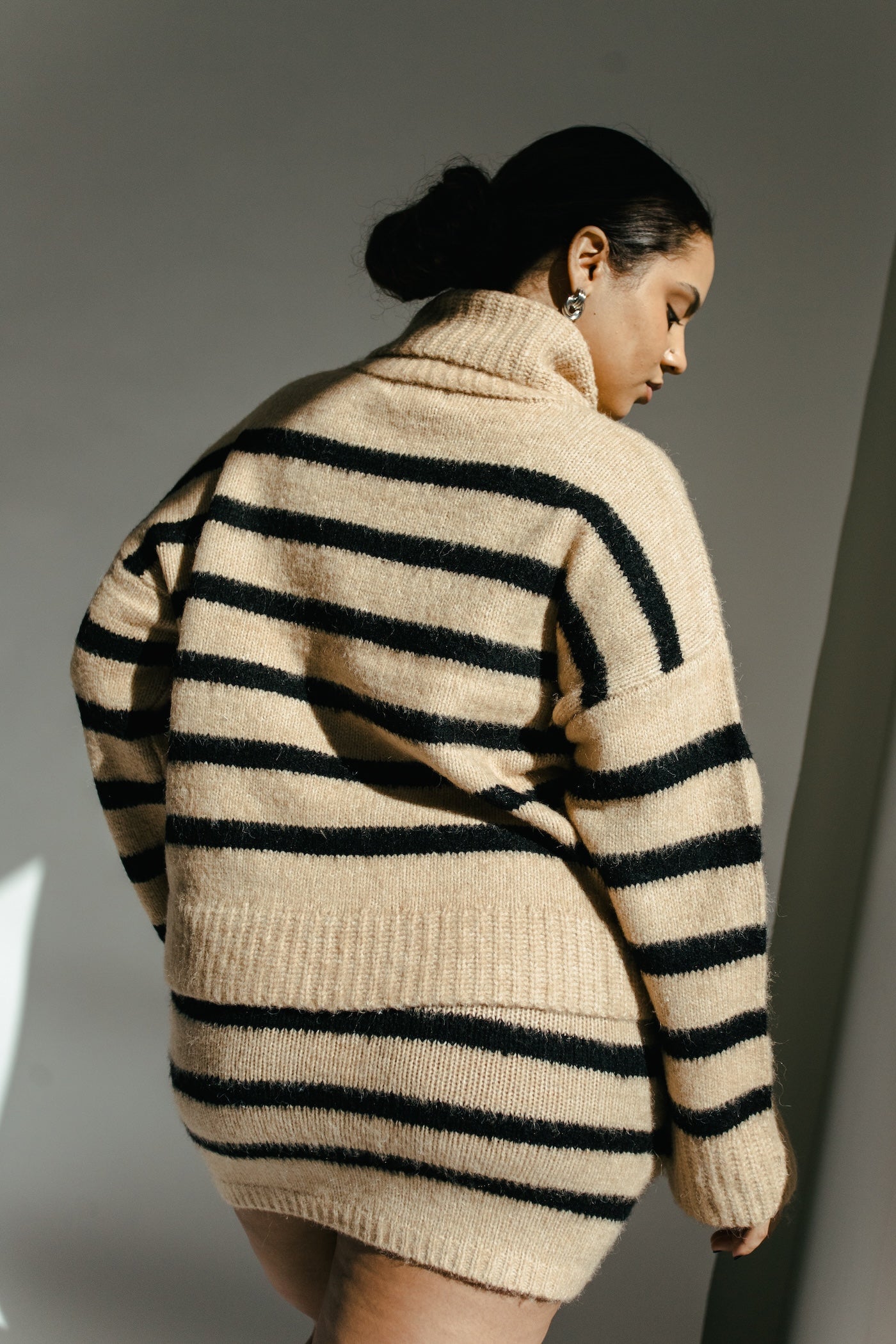 Cozy Up Striped Sweater + Skirt Set - Camel + Black