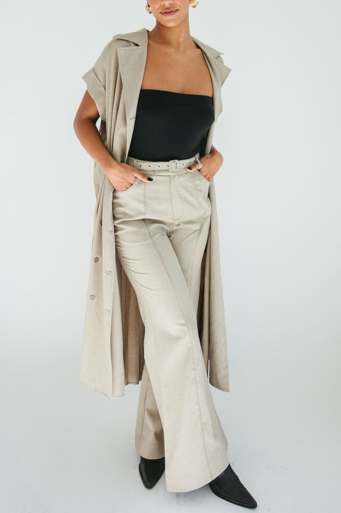 Falling For You Trench + Pant Set - Taupe