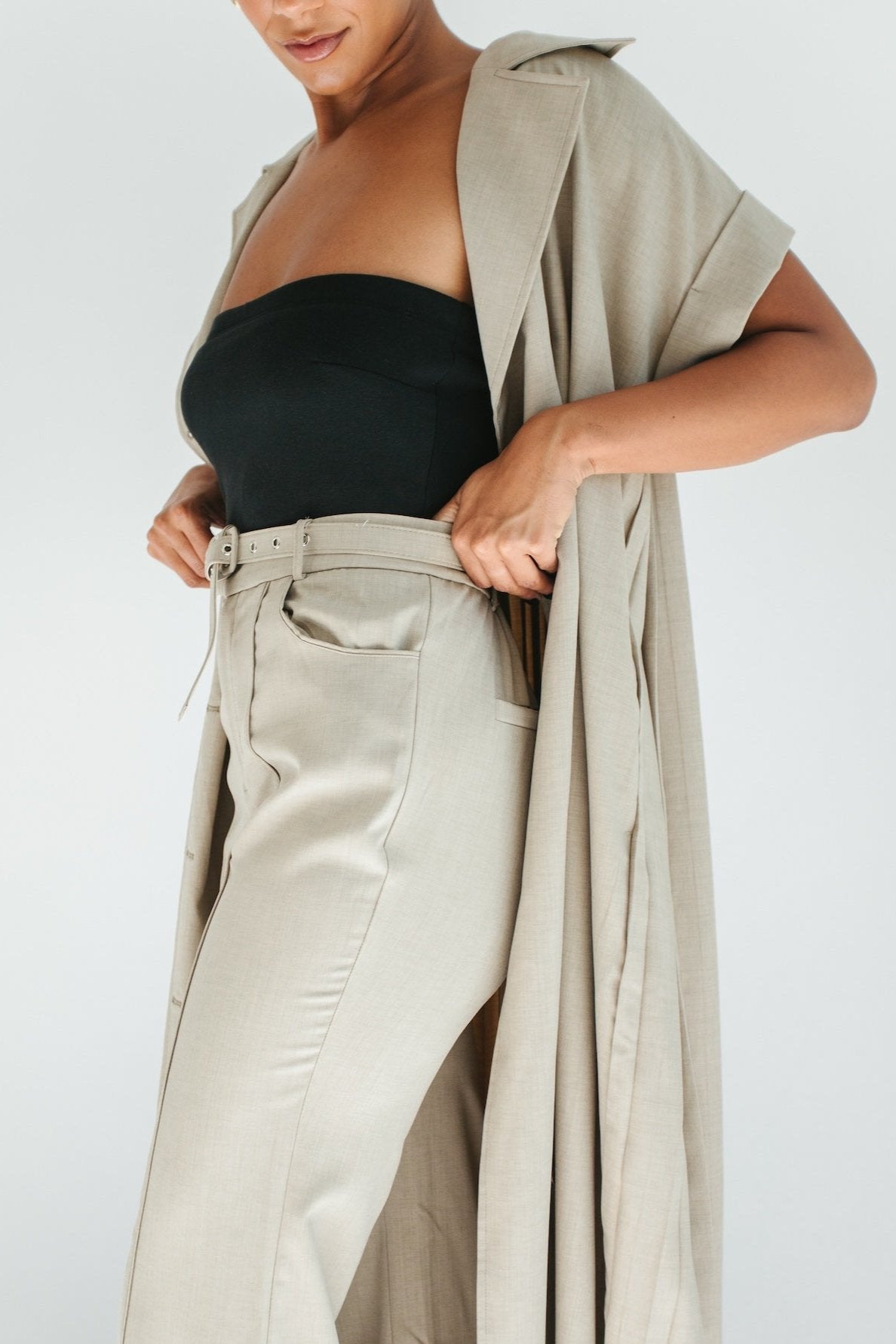 Falling For You Trench + Pant Set - Taupe