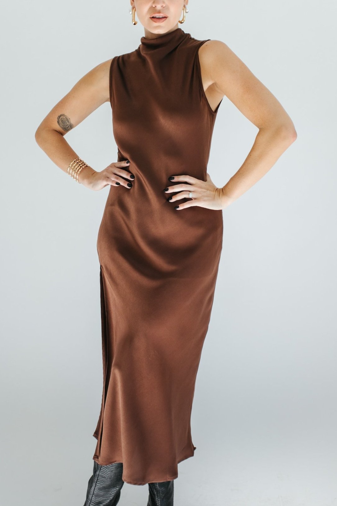 Tropez Satin Maxi Dress - Brown