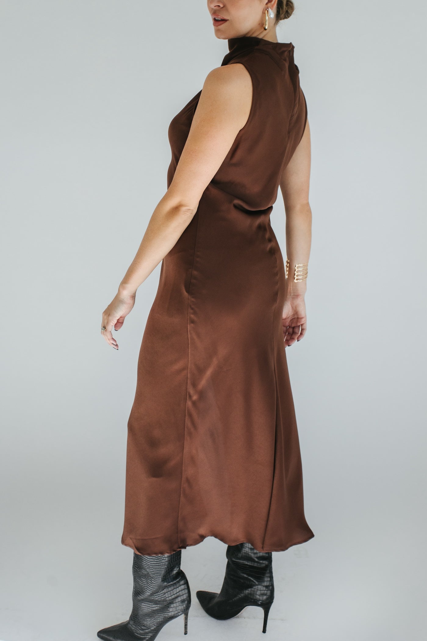 Tropez Satin Maxi Dress - Brown