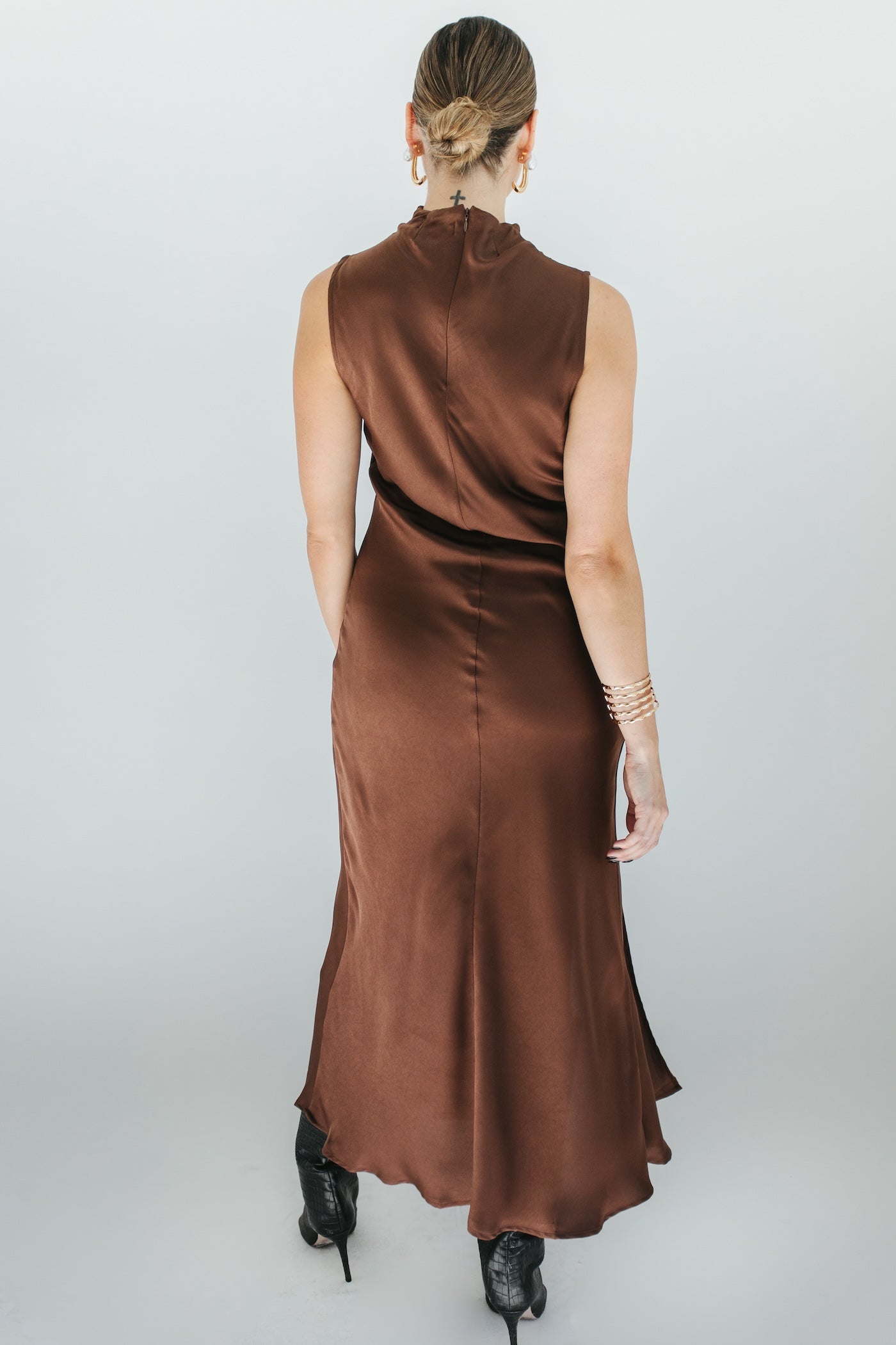 Tropez Satin Maxi Dress - Brown