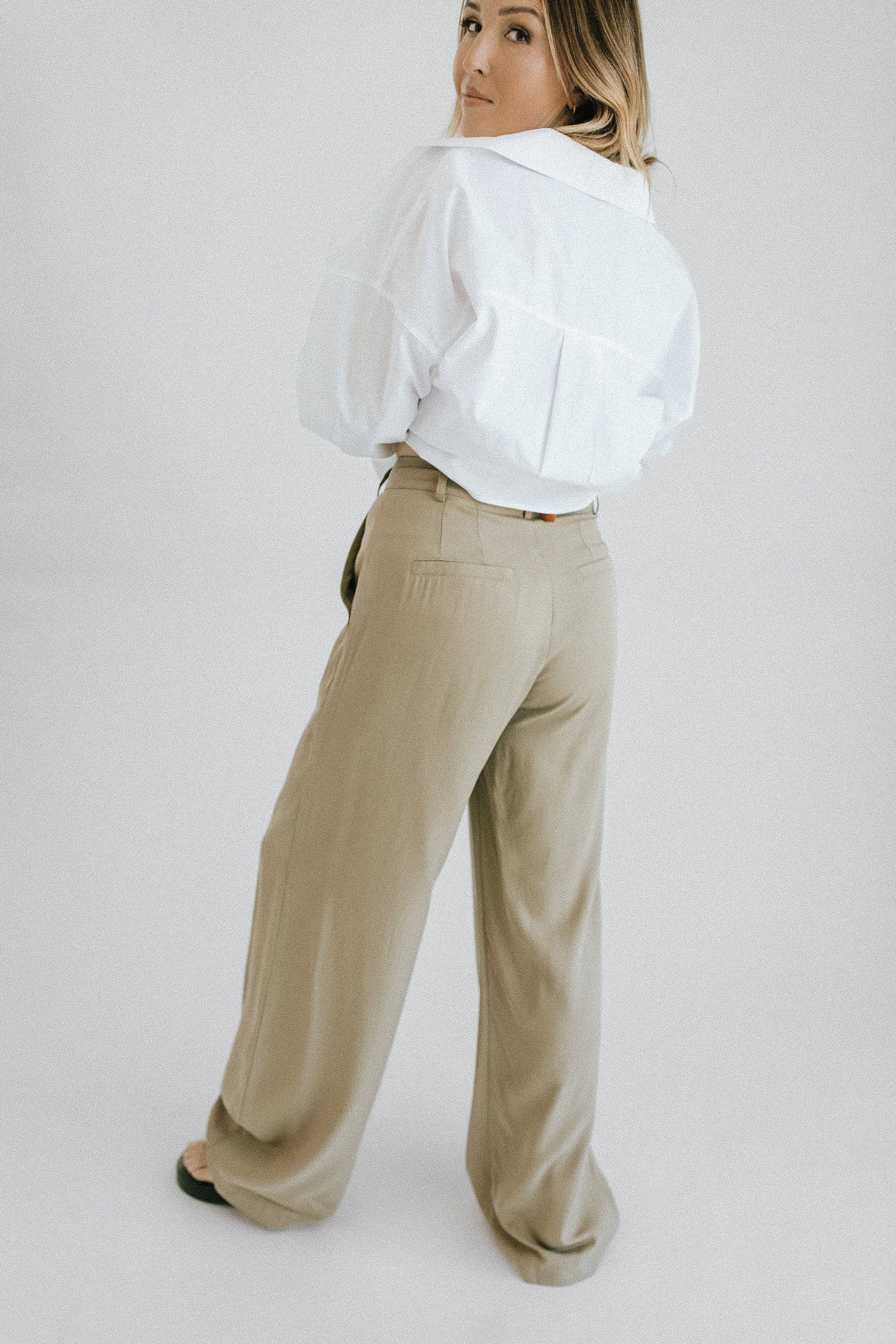 Cobblestone Wide Leg Trouser - Khaki