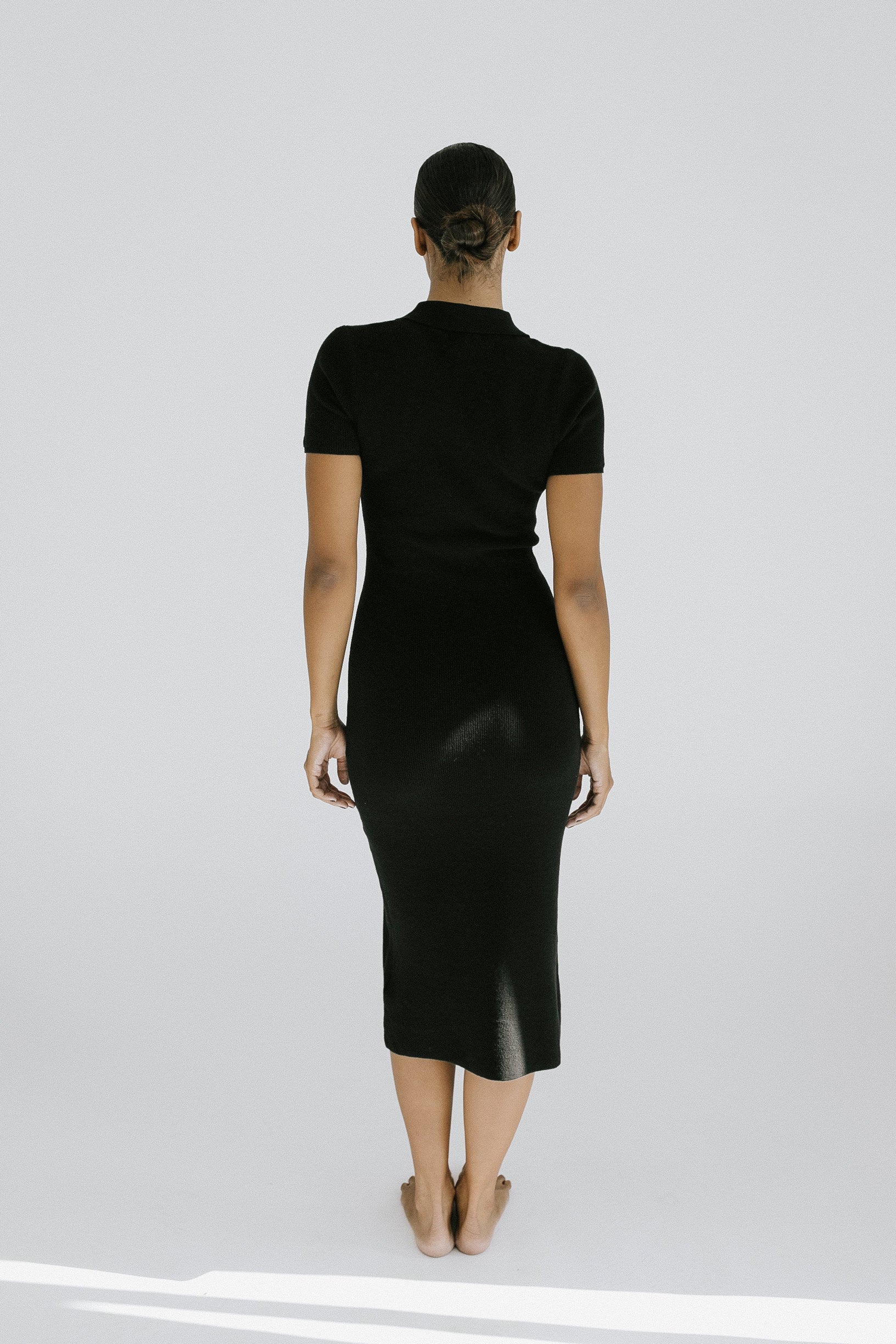 Classic Collared Midi Dress - Black