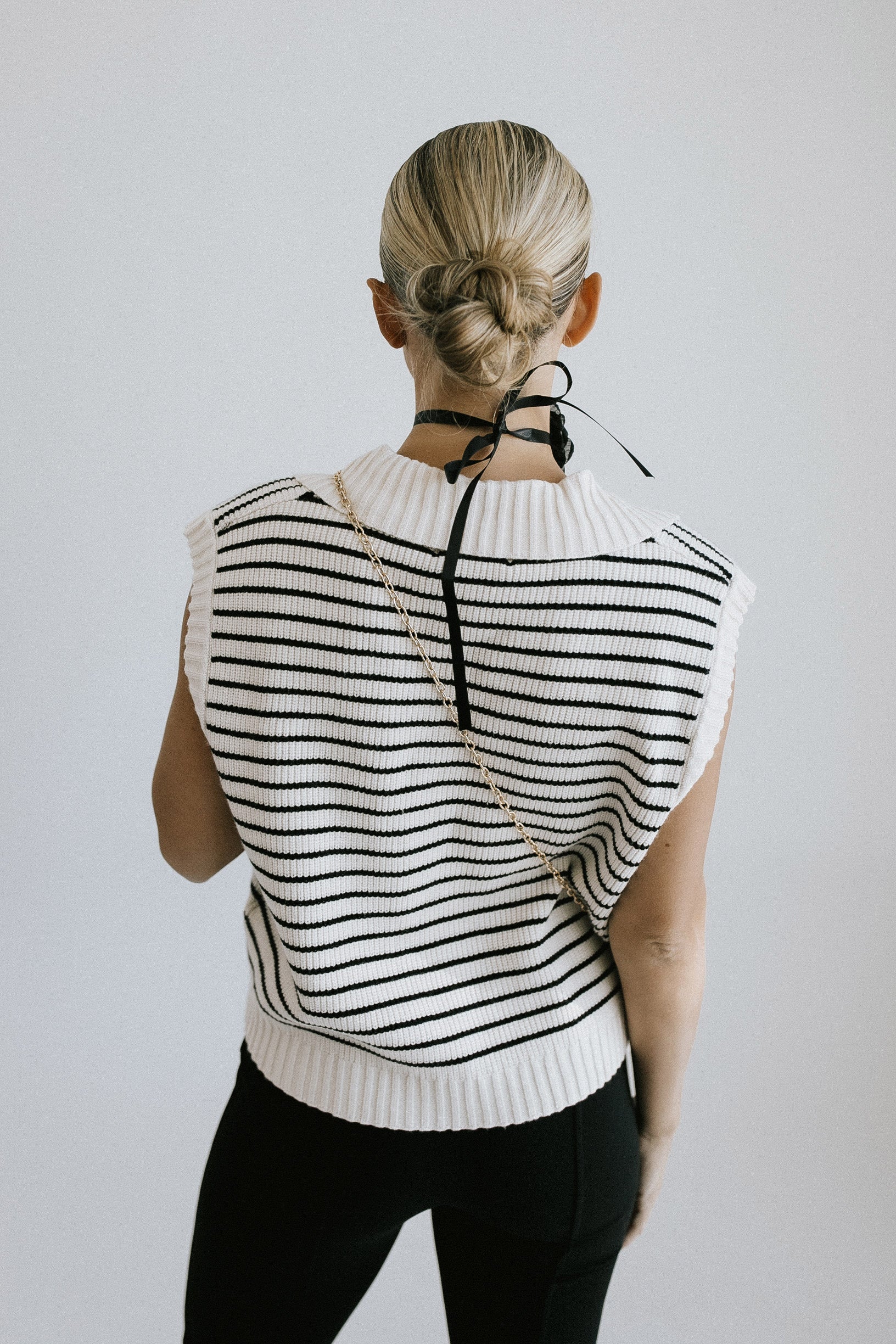 Samantha Sweater Vest - Ivory + Black